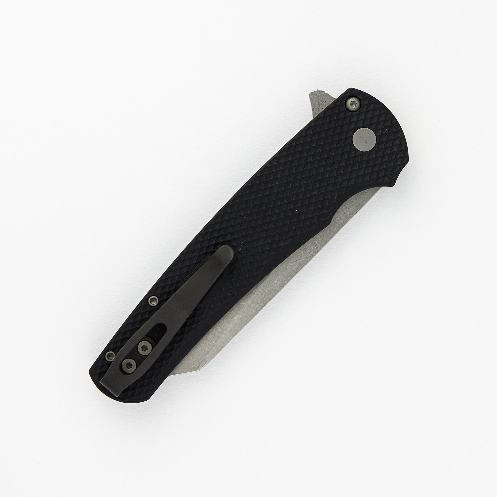 Pro-Tech Knives Malibu Flipper – Textured Black Aluminum Scales- 20CV Stonewashed Reverse Tanto Blade