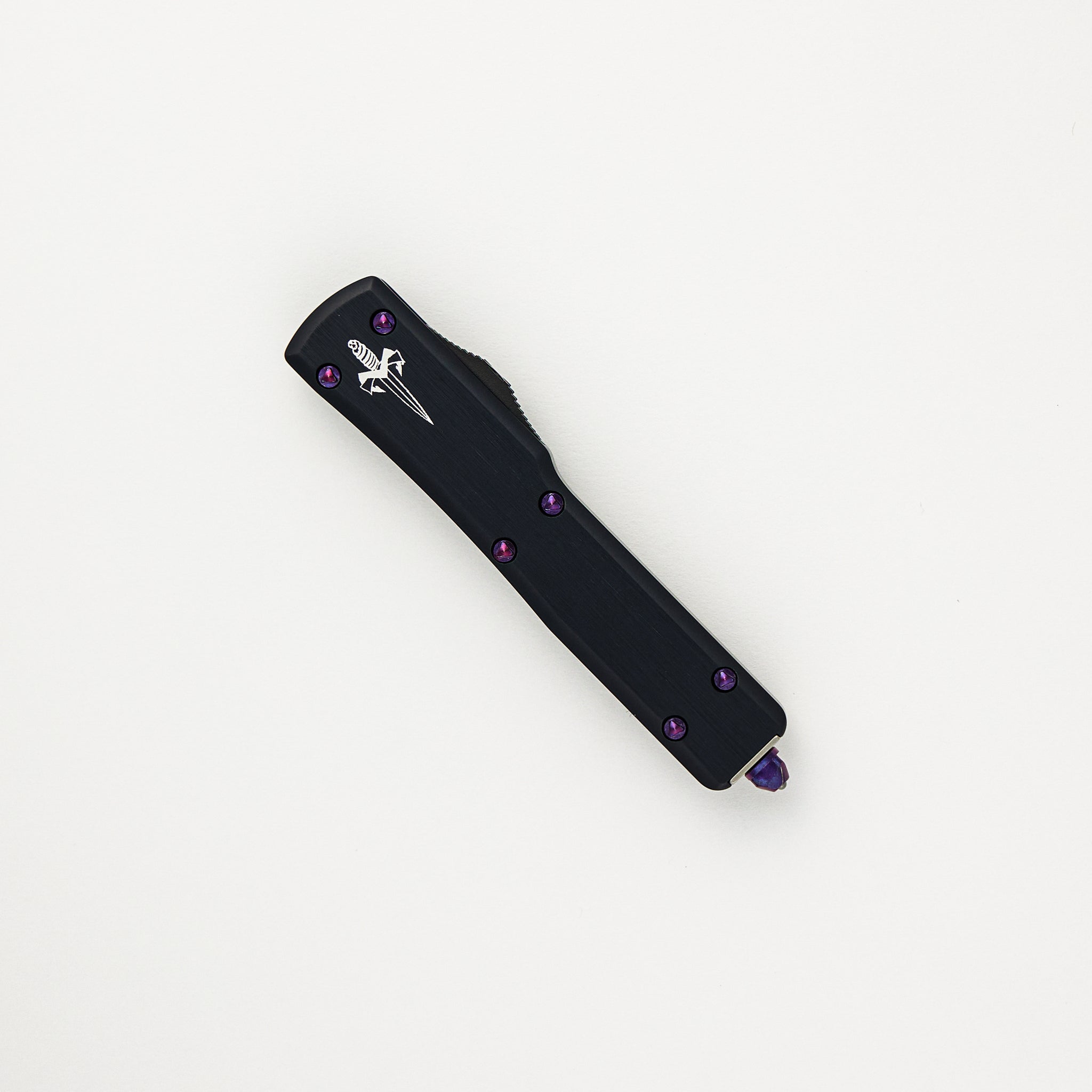 Marfione Custom Knives UTX-70 - Hellhound Mirror Polish Blade - Black Anodized Hefted Aircraft Alloy