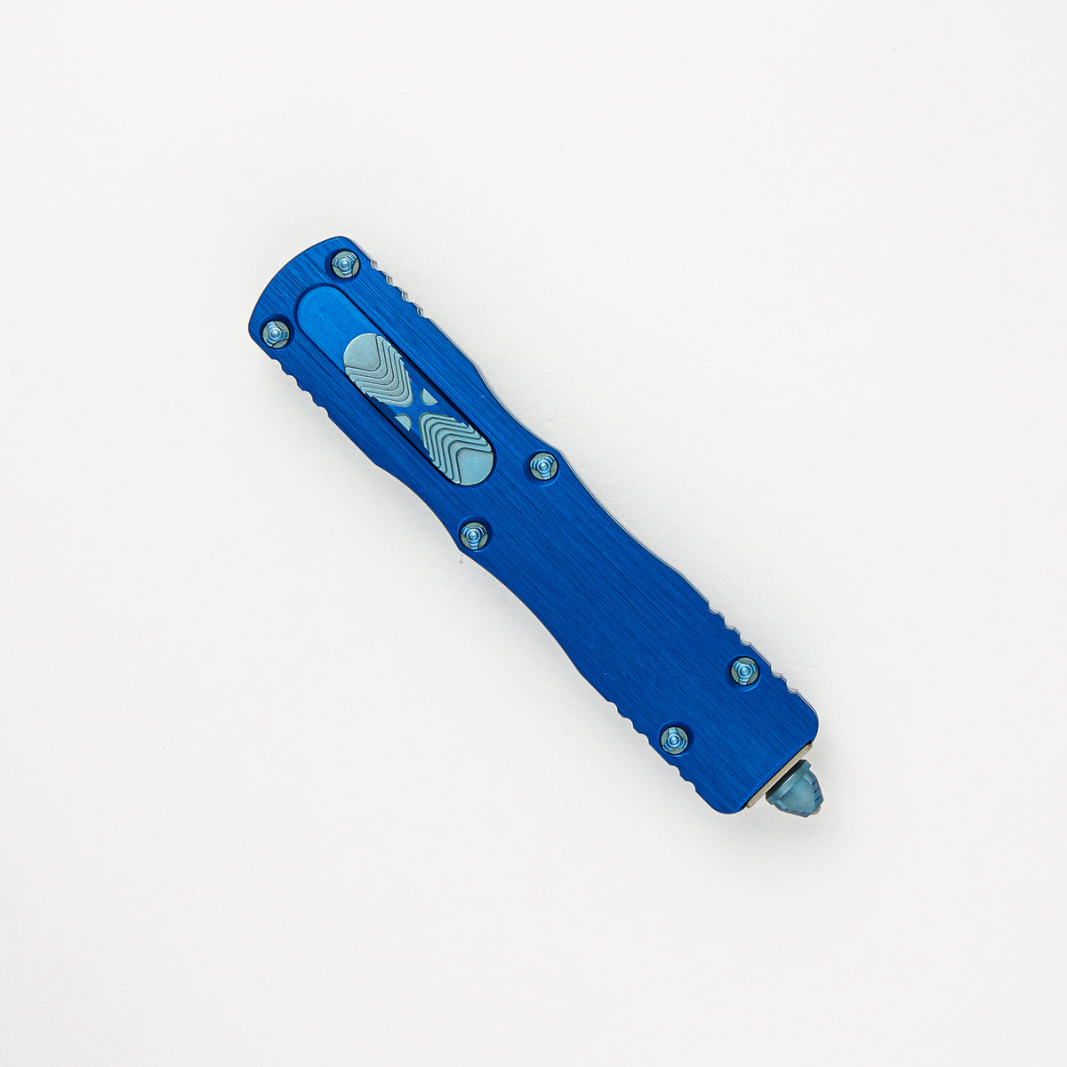 Marfione Custom Knives Dirac - D/E Mirror Polish Blade - Blue Hefted Alloy Handle