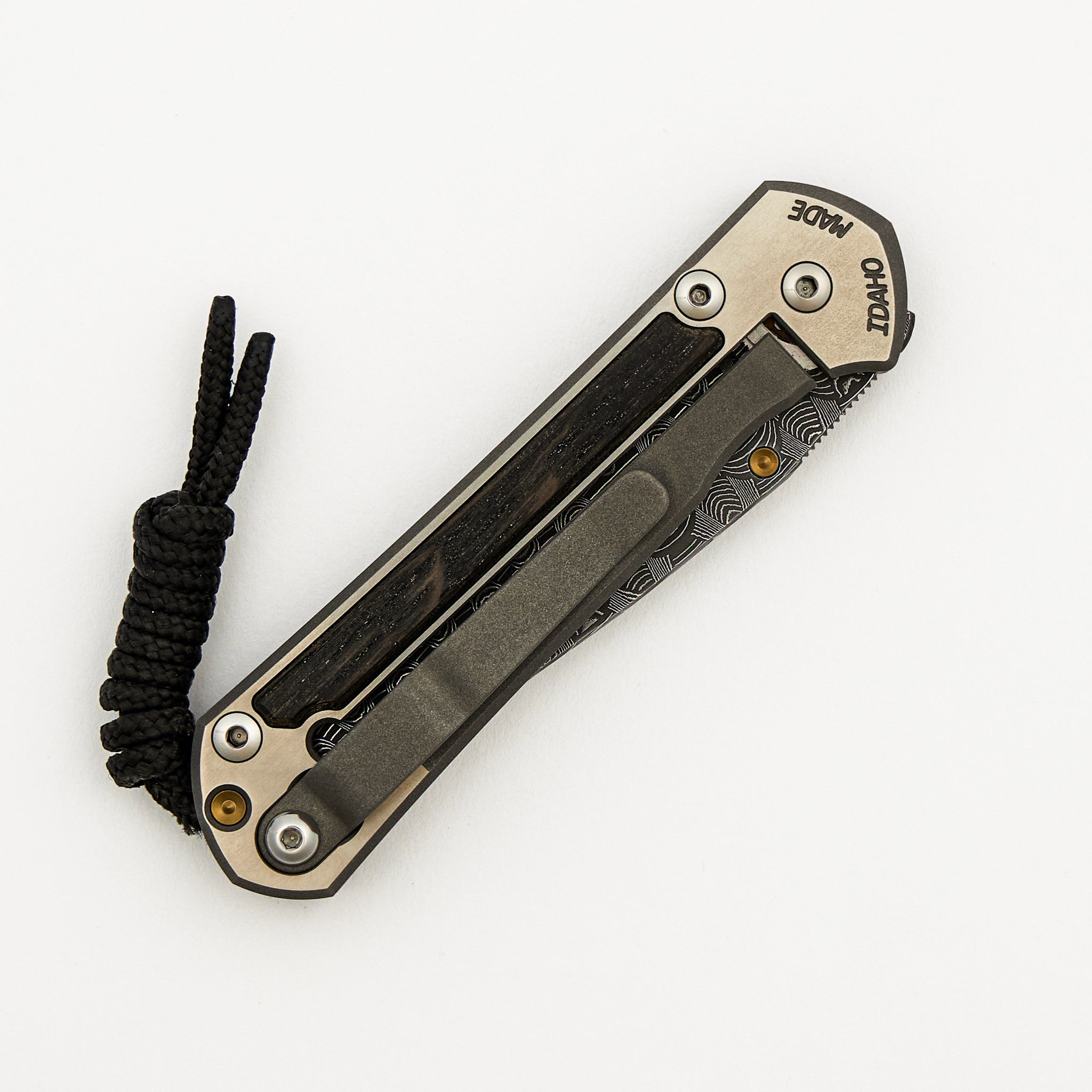 Small Sebenza 21 - Bog Oak Inlay - Drop Point Basketweave Blade - Gold Single Thumb Lug