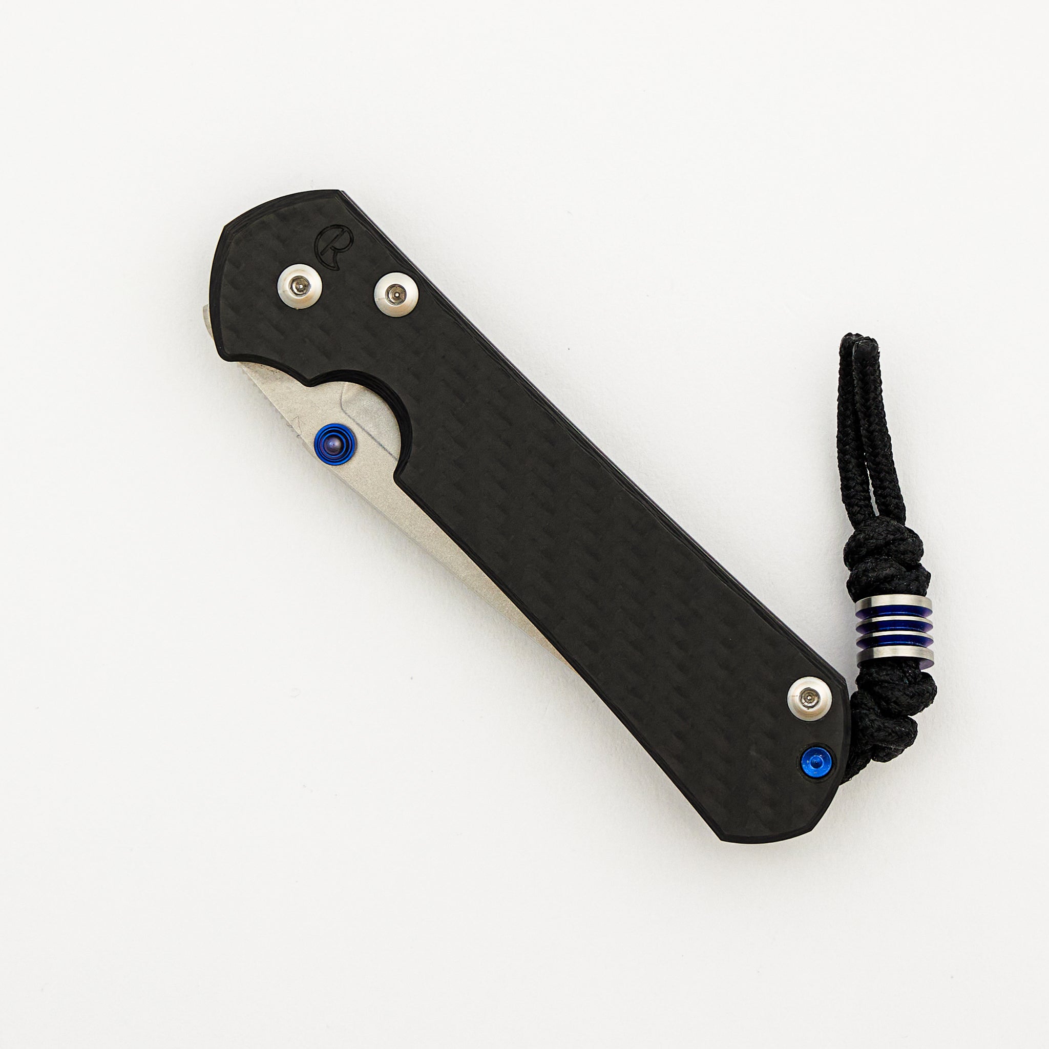 Small Sebenza 31 - Carbon Fiber Front - Tanto CPM MagnaCut Blade - Blue Single Thumb Lug