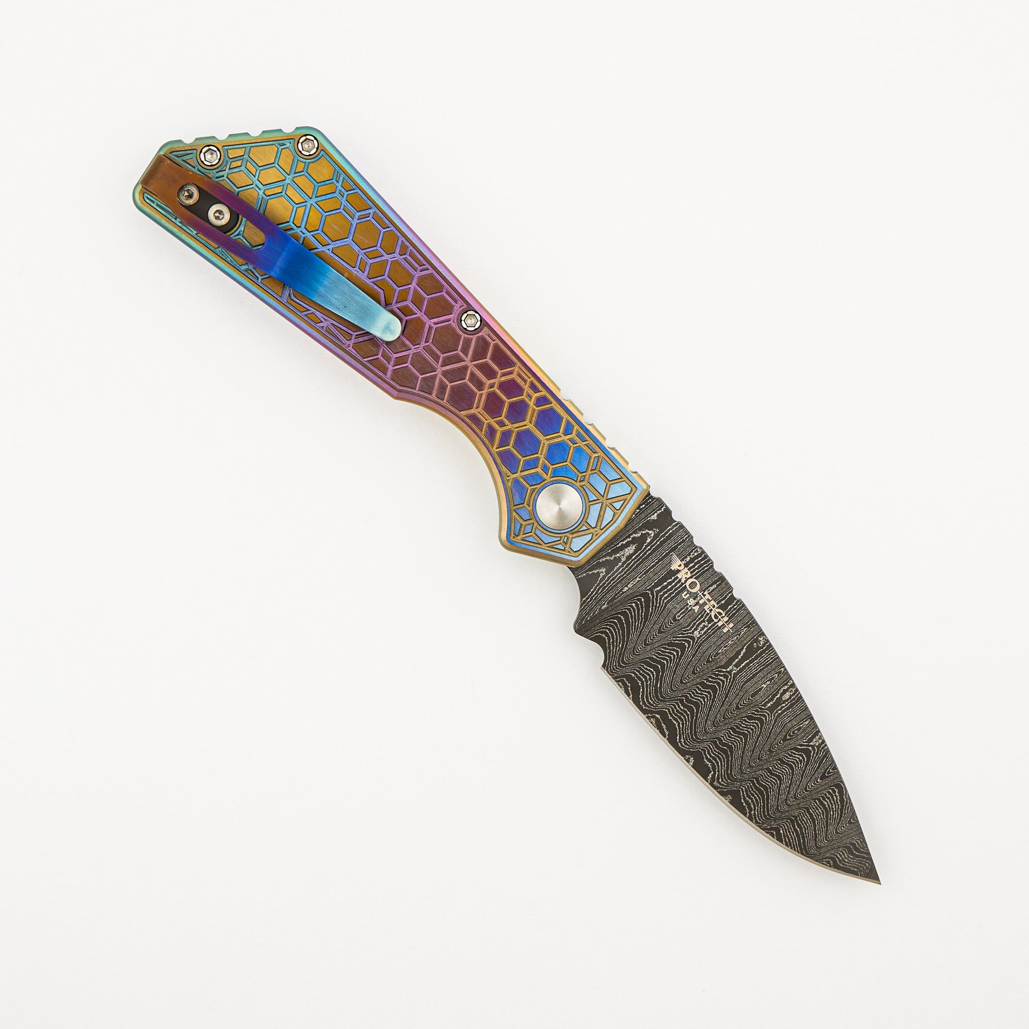 2023 PT+ Custom 009 - "Chipped Metal" Unique Anodized Titanium Handles - Chad Nichols Blade - Custom Ti Clip
