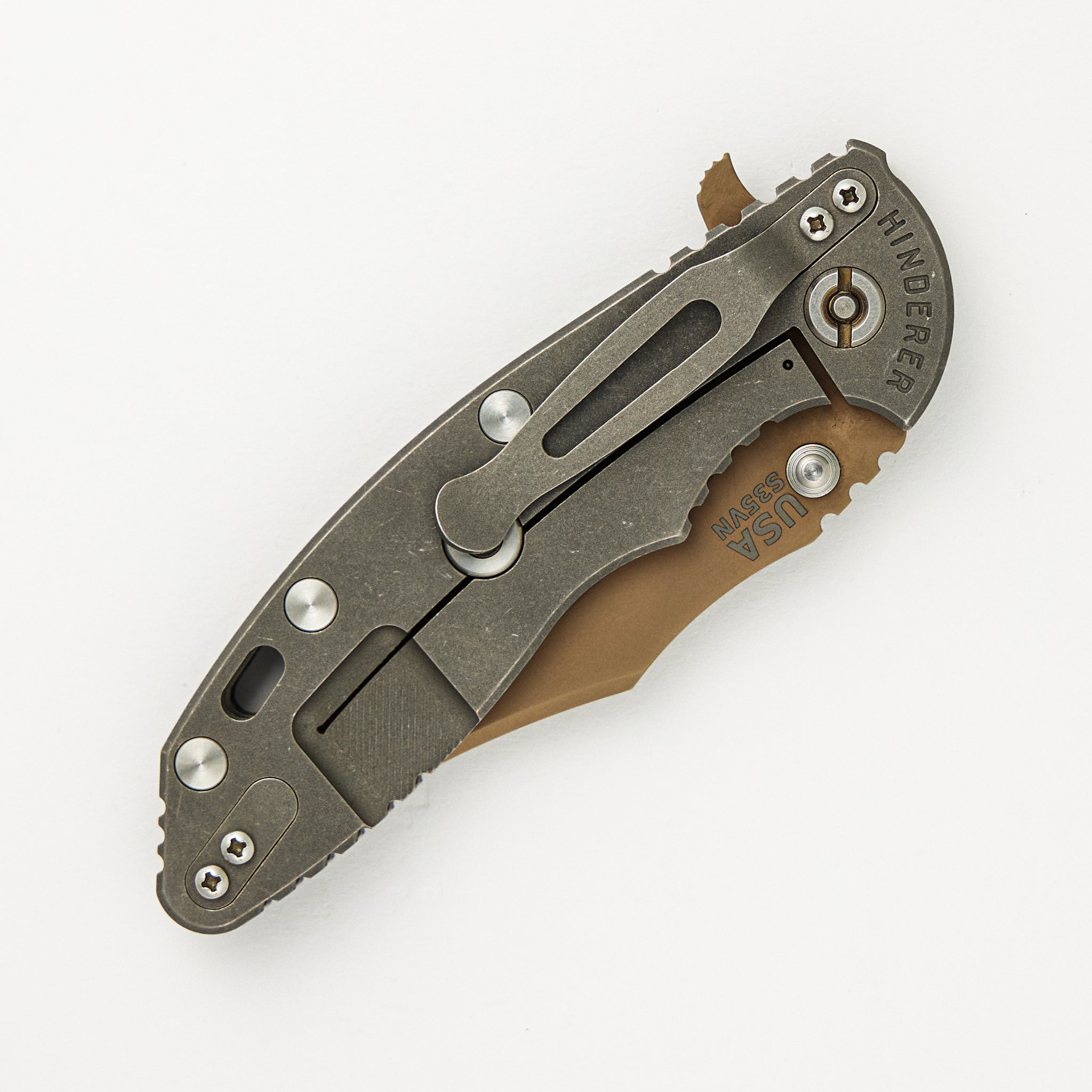 Hinderer Knives XM-18 3.5" FDE DLC Bowie Blade Gray G10 Working Finish Handle