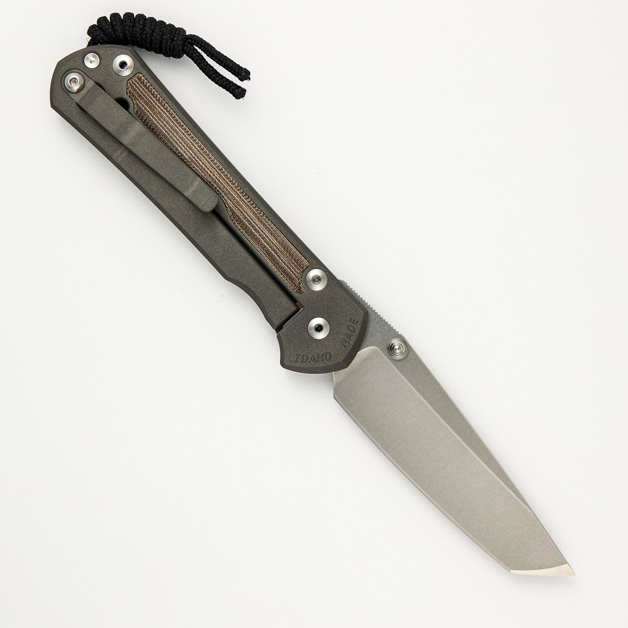 Chris Reeve Large Sebenza 31 Natural Canvas Micarta Inlay - Tanto CPM MagnaCut Blade - Silver Double Thumb Lugs