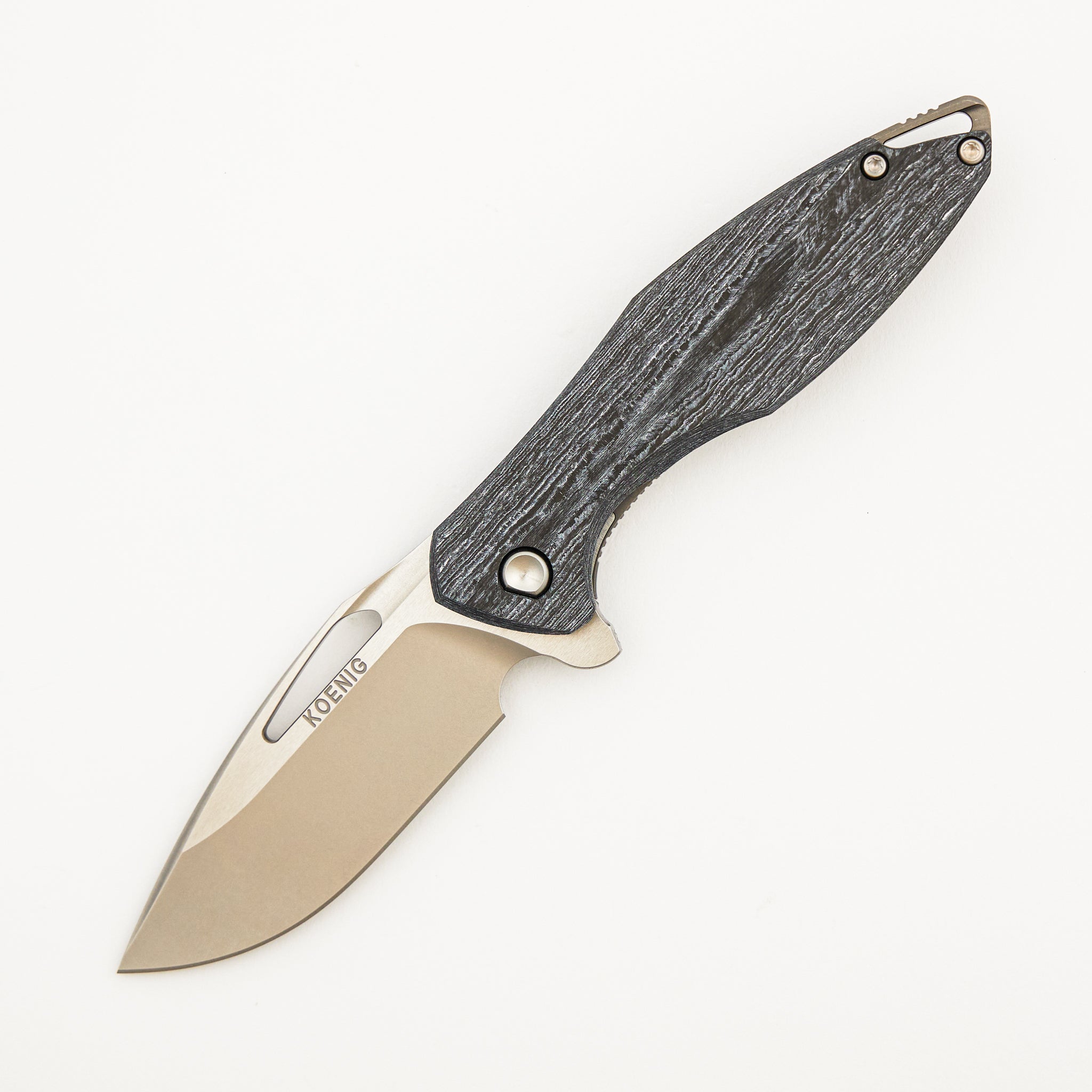 Mini Arius - Smooth White CarboTi Handle - Brightwashed W/ Polished Flats M390 Blade