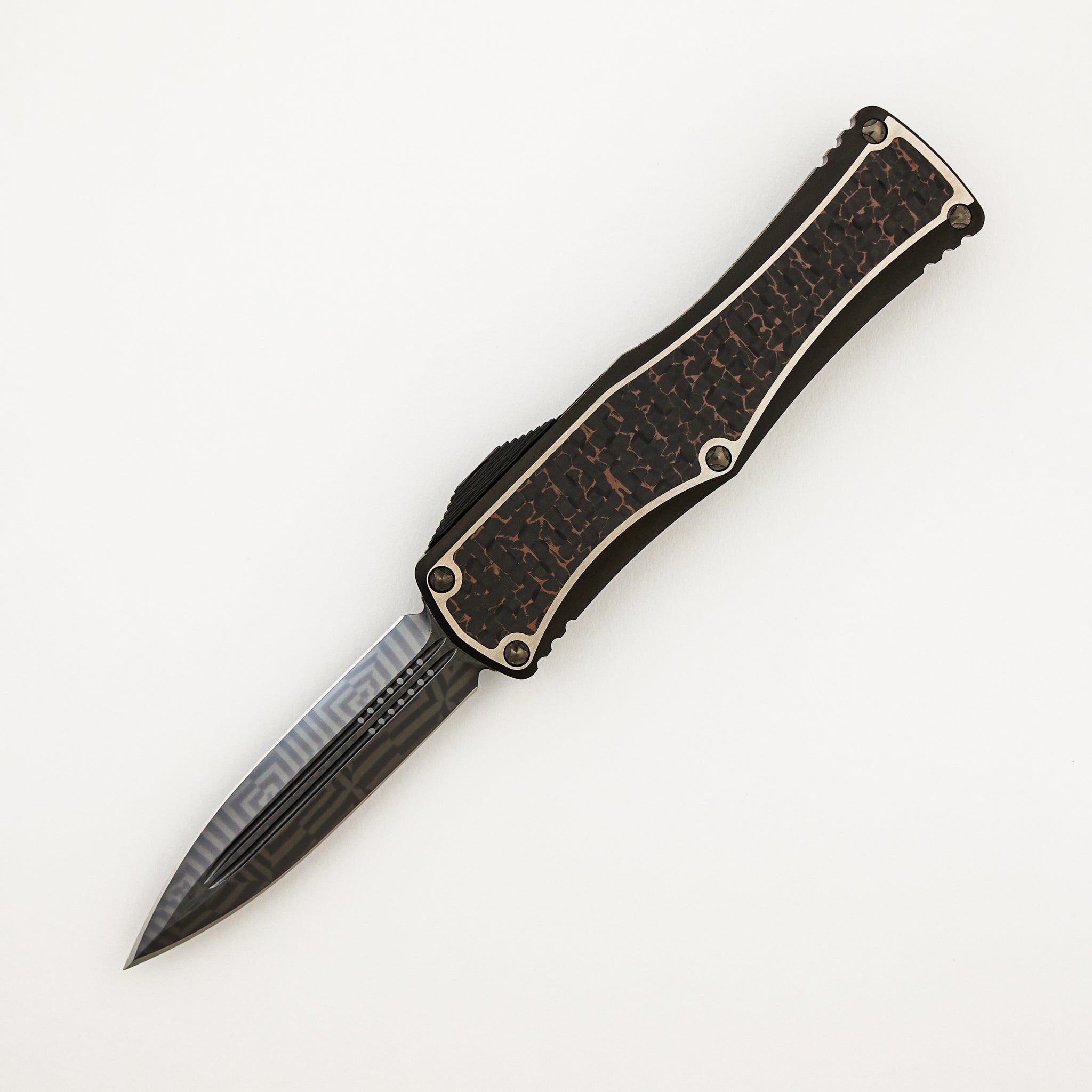 Marfione Custom Knives Hera - D/E Hot Blued Mosaic Blade - DLC Titanium/Snakeskin Copper Fat Carbon - S/N 011