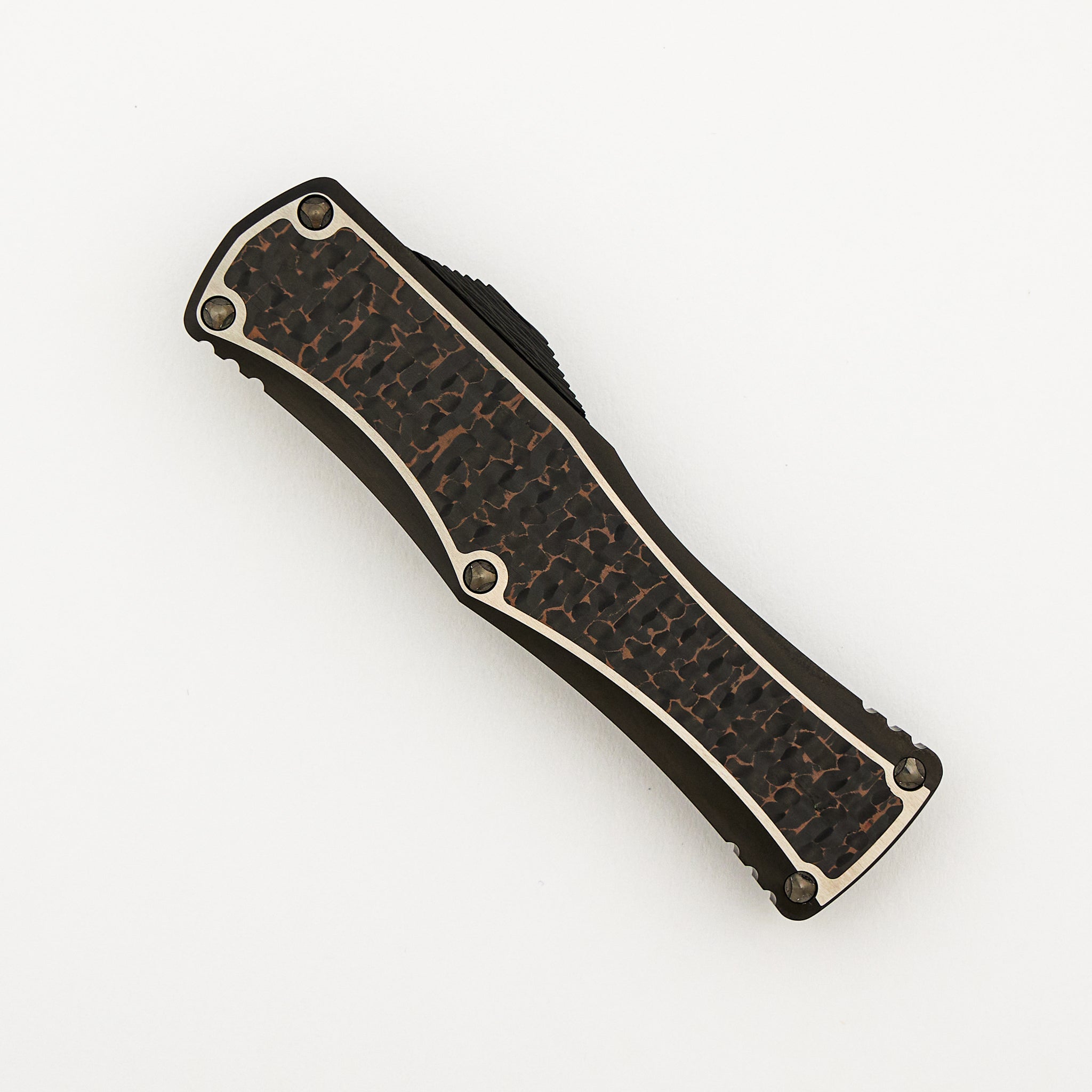 Marfione Custom Knives Hera - D/E Hot Blued Mosaic Blade - DLC Titanium/Snakeskin Copper Fat Carbon - S/N 011