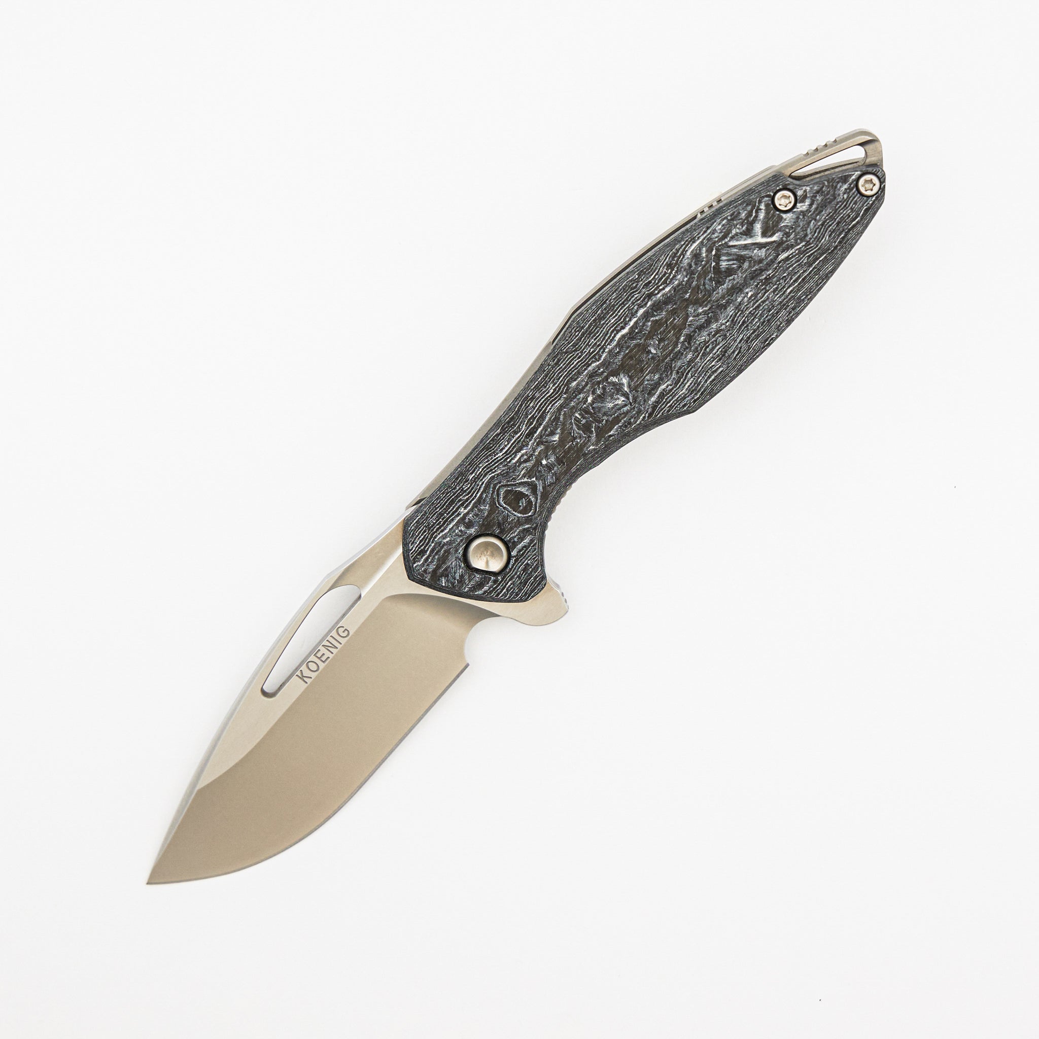 Mini Arius - Smooth White CarboTi Handle - Brightwashed W/ Polished Flats M390 Blade