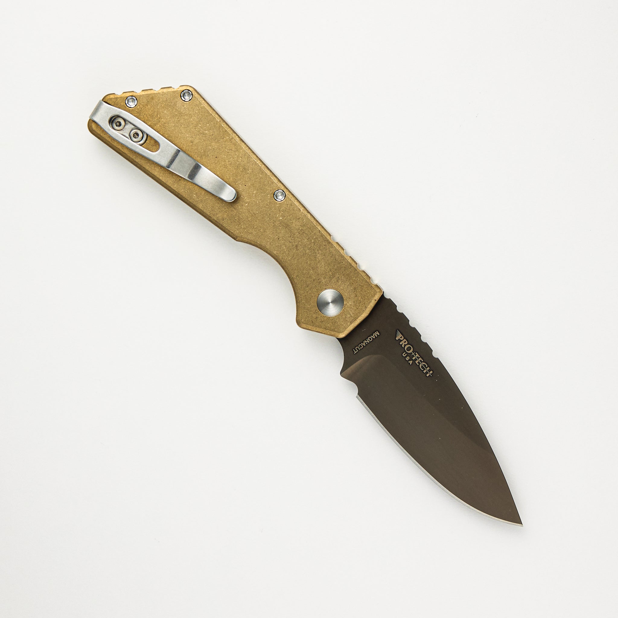 Pro-Tech Knives PT232 Strider Auto Custom - AL Bronze Handle - MOP Button - MagnaCut Blade