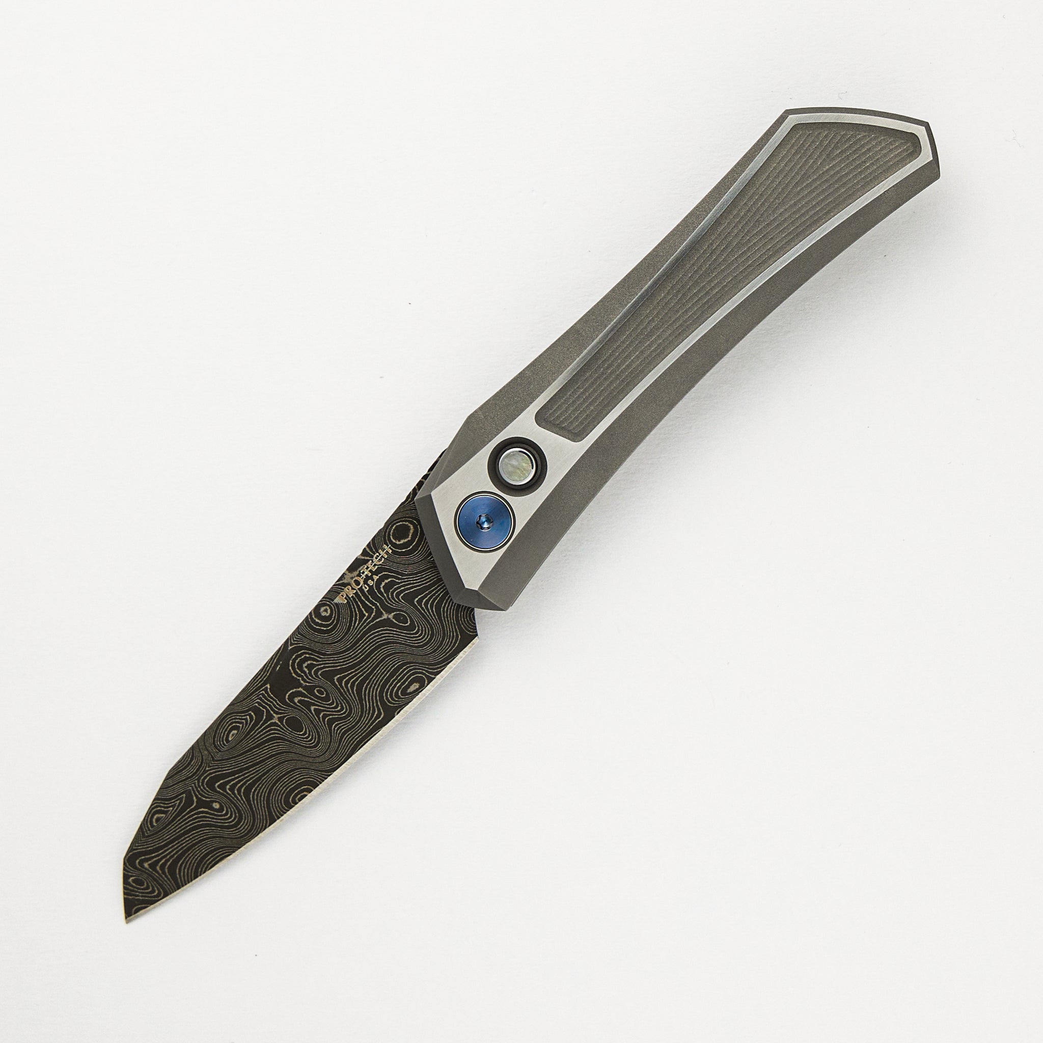 Pro-Tech Knives 2024 Oligarch Custom 003 - Dmitry Sinkevich Design, 17-4 Stainless Steel Handle W/ Texture, Chad Nichols Virus Blade, Black Lip Pearl Button