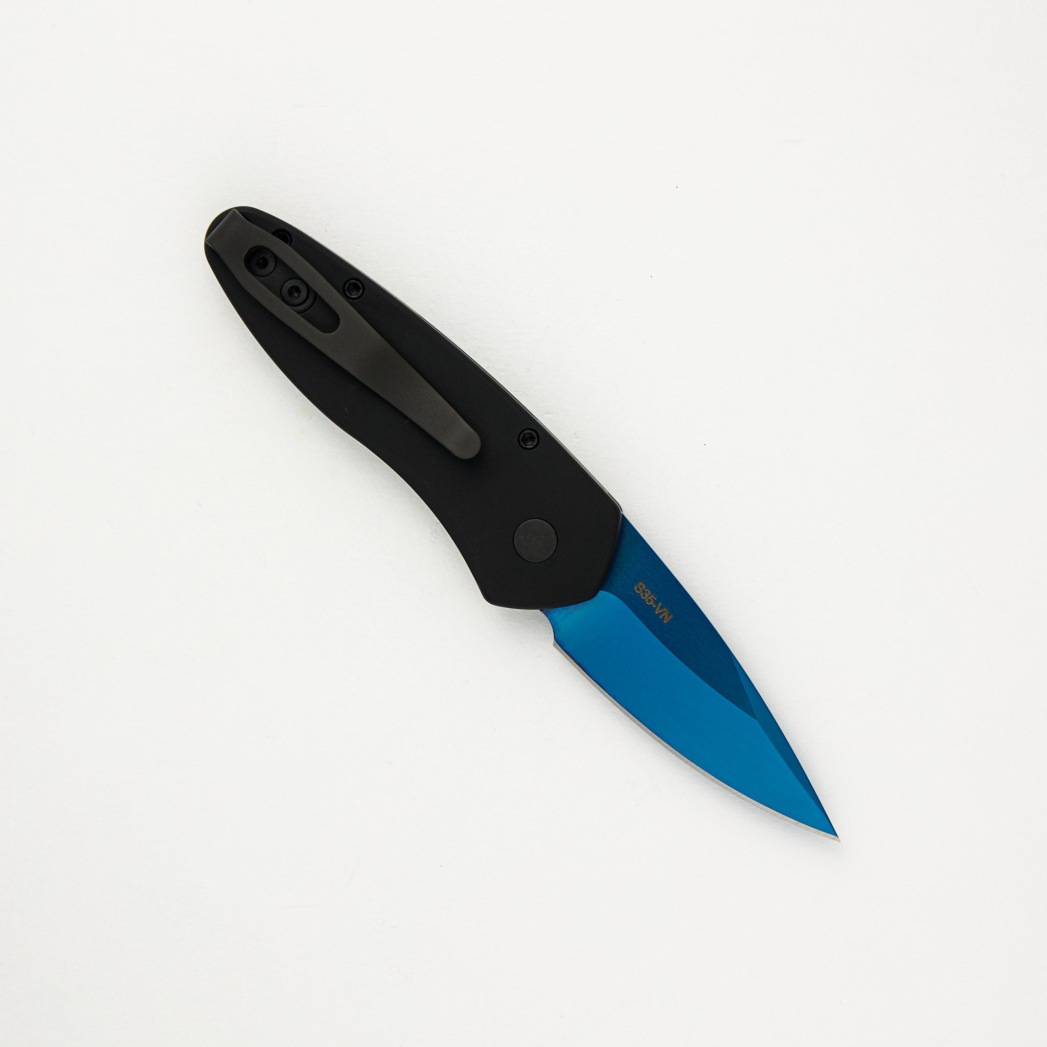 Pro-Tech Knives Sprint - 2907-SB - Black Handle - Abalone Button - Sapphire Blue S35VN Blade