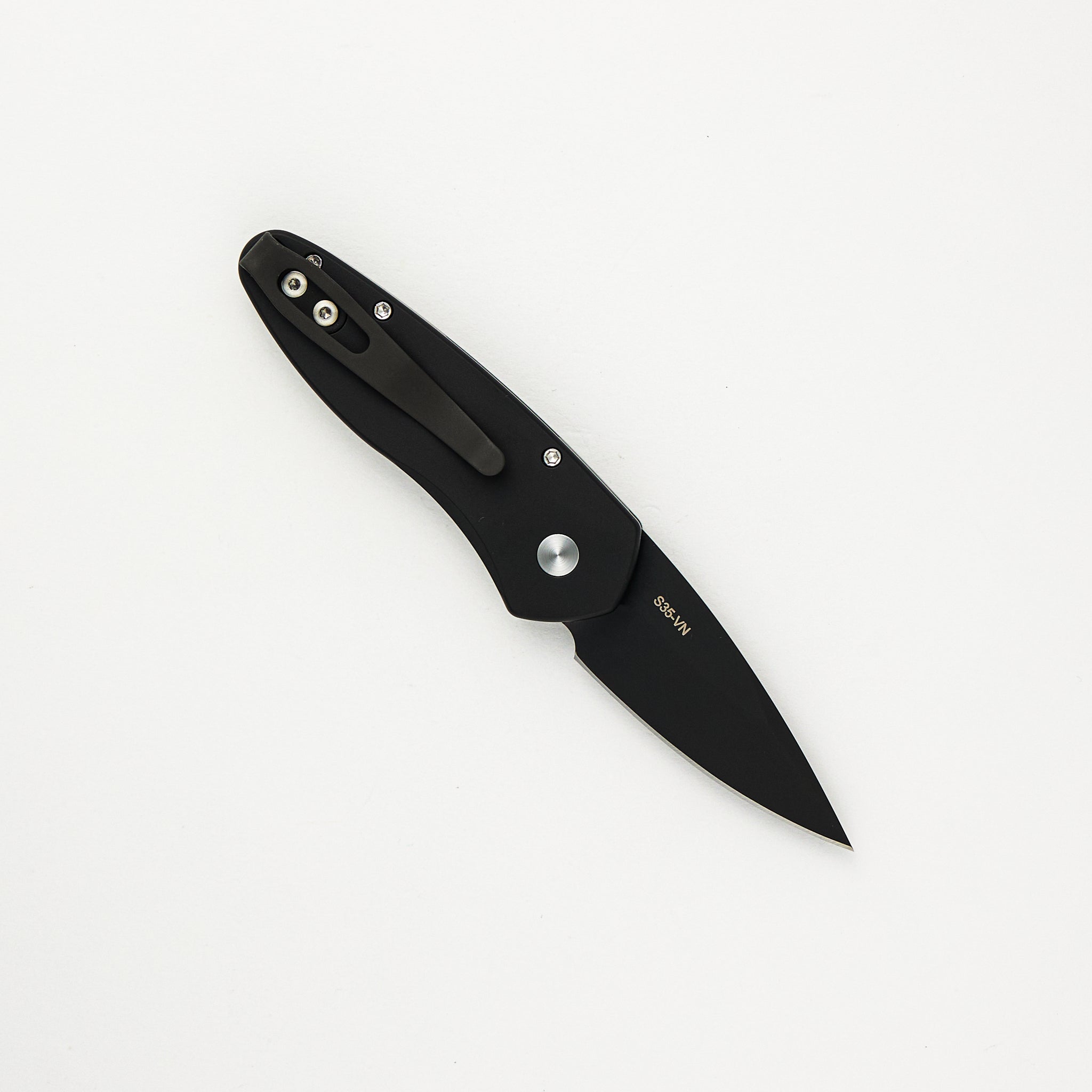 Pro-Tech Knives Sprint - 2937 - Black Handle W/ 3D Wave Pattern - Mother of Pearl Button - DLC Black S35VN Blade