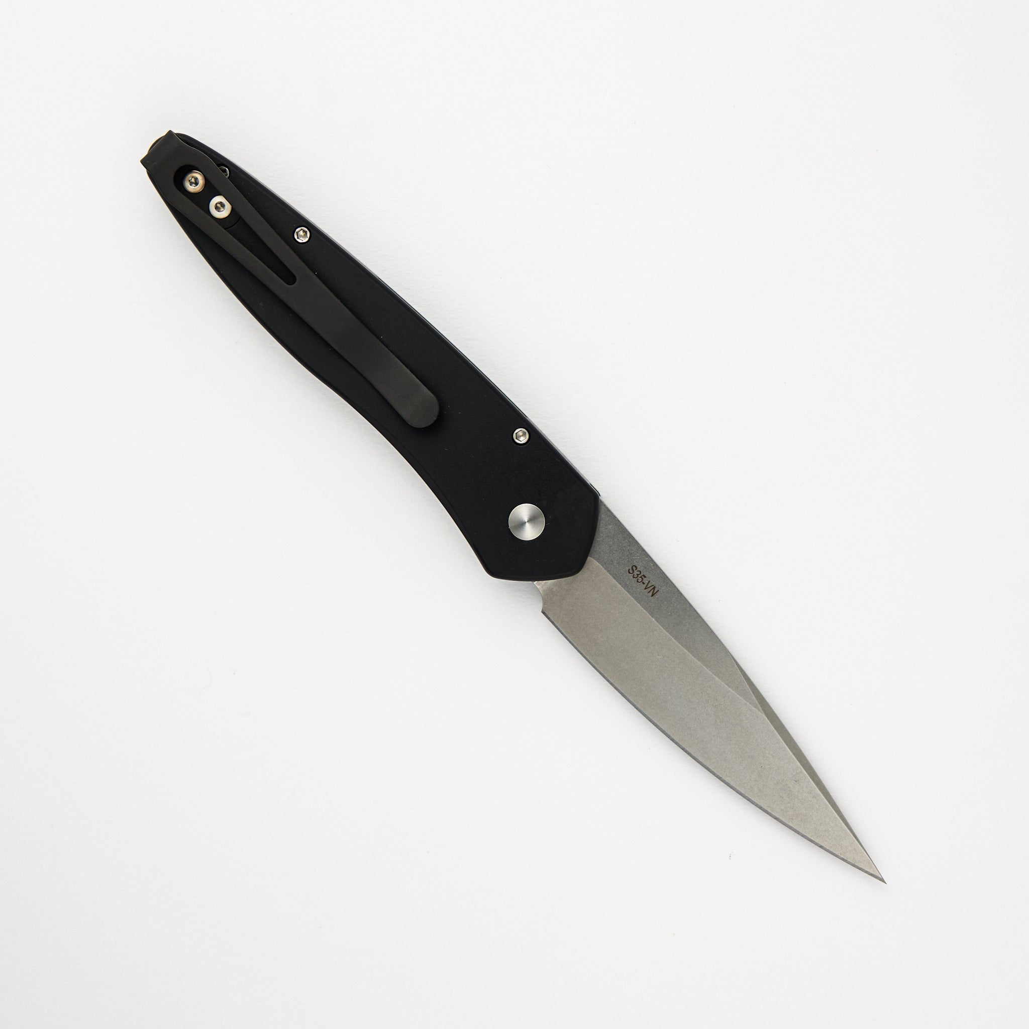 Pro-Tech Knives Newport – Black Aluminum Handle – Stonewash S35VN Blade 3405