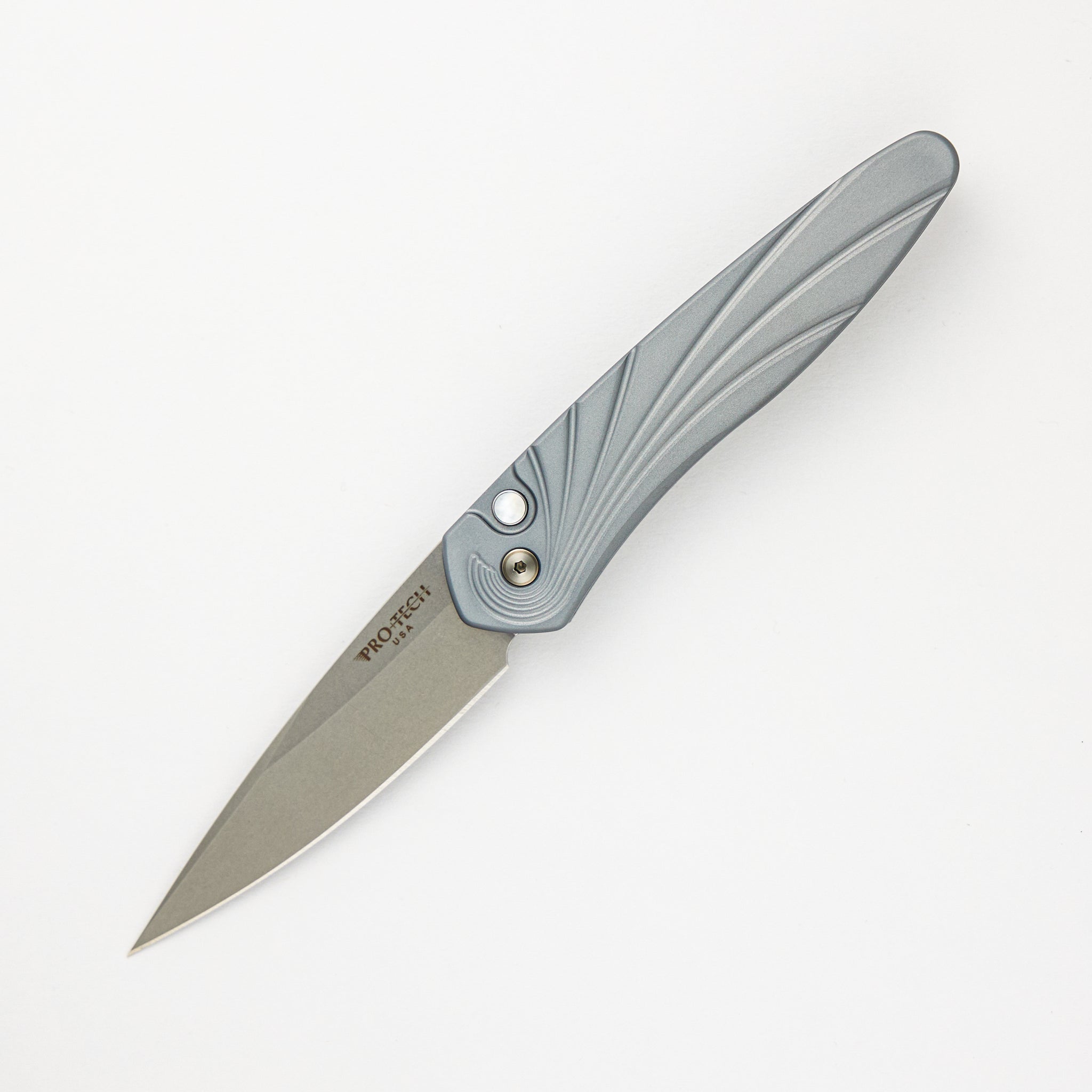 Pro-Tech Knives Newport - Special Grey Handle With 3D Wave - MOP Button - Stonewashed S35-VN Blade 3436-Grey