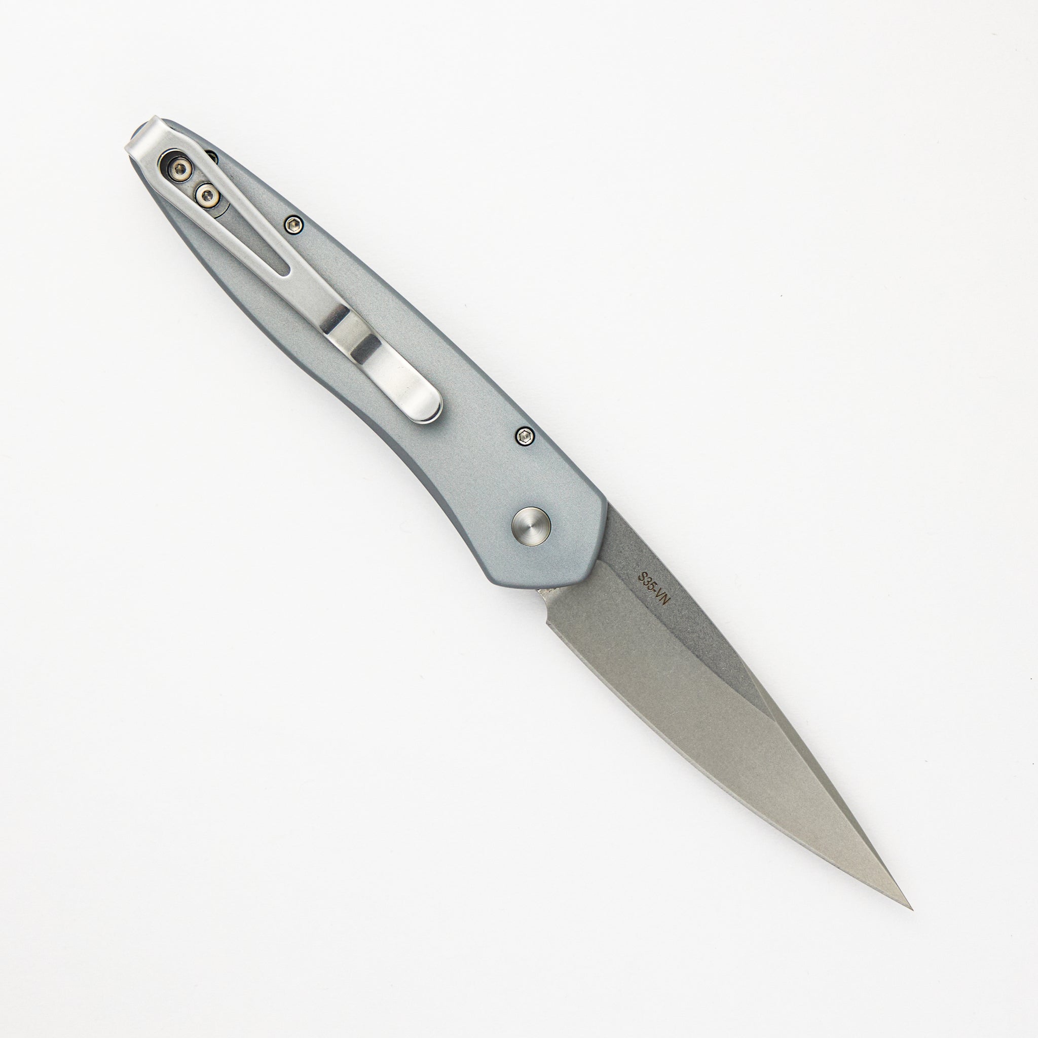 Pro-Tech Knives Newport - Special Grey Handle With 3D Wave - MOP Button - Stonewashed S35-VN Blade 3436-Grey