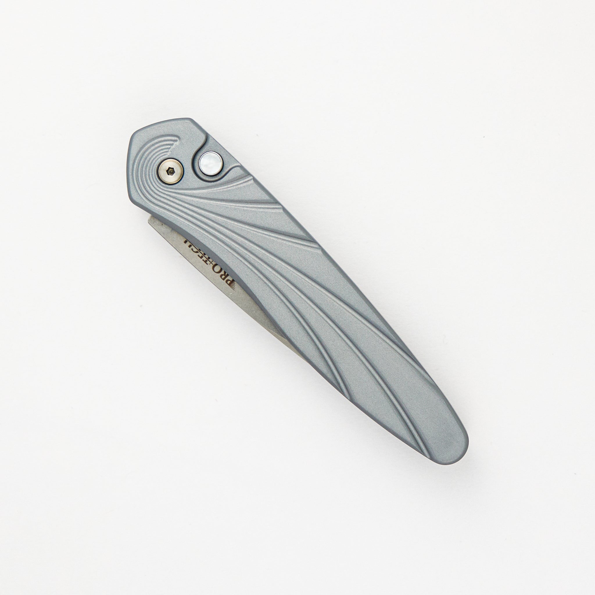 Pro-Tech Knives Newport - Special Grey Handle With 3D Wave - MOP Button - Stonewashed S35-VN Blade 3436-Grey