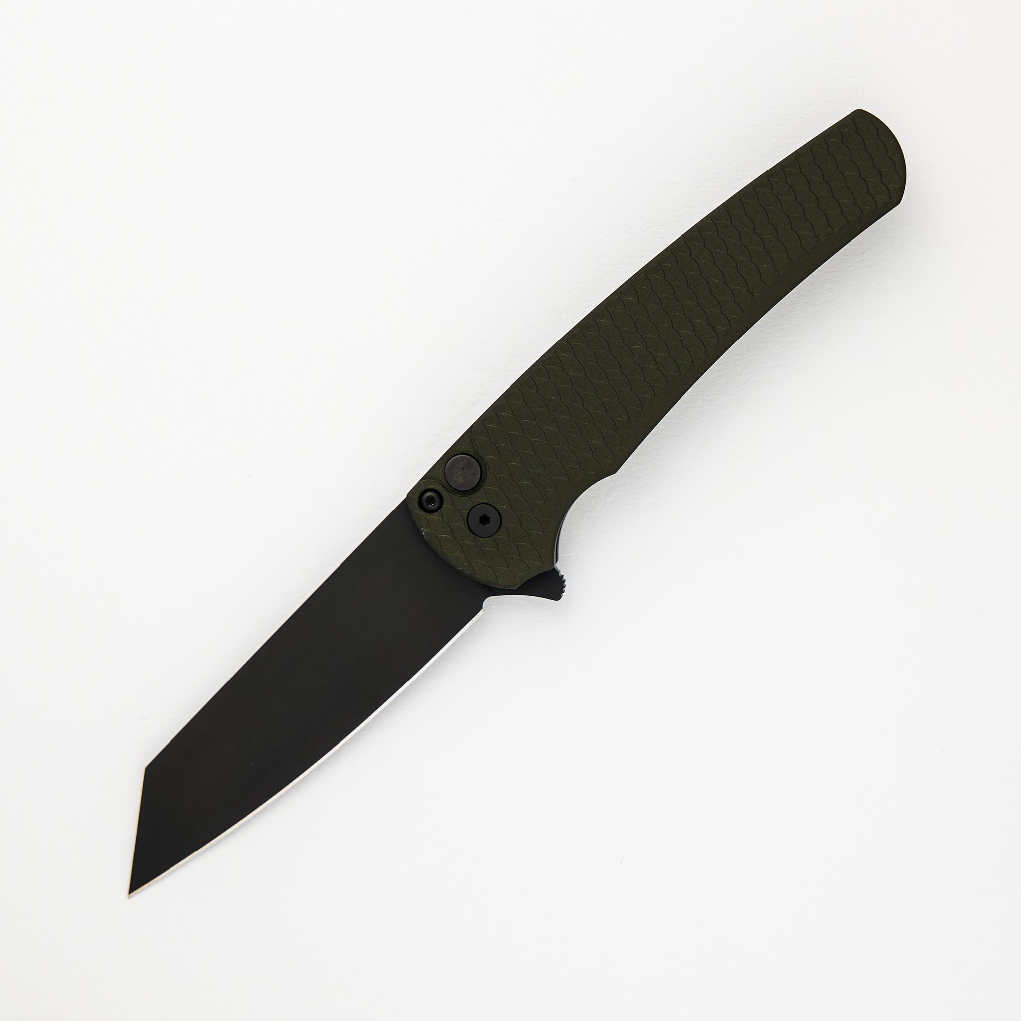 Pro-Tech Knives Malibu Flipper - Green Handle With "Dragon Scale" Texture - Black DLC 20CV Reverse Tanto Blade 5236-Green