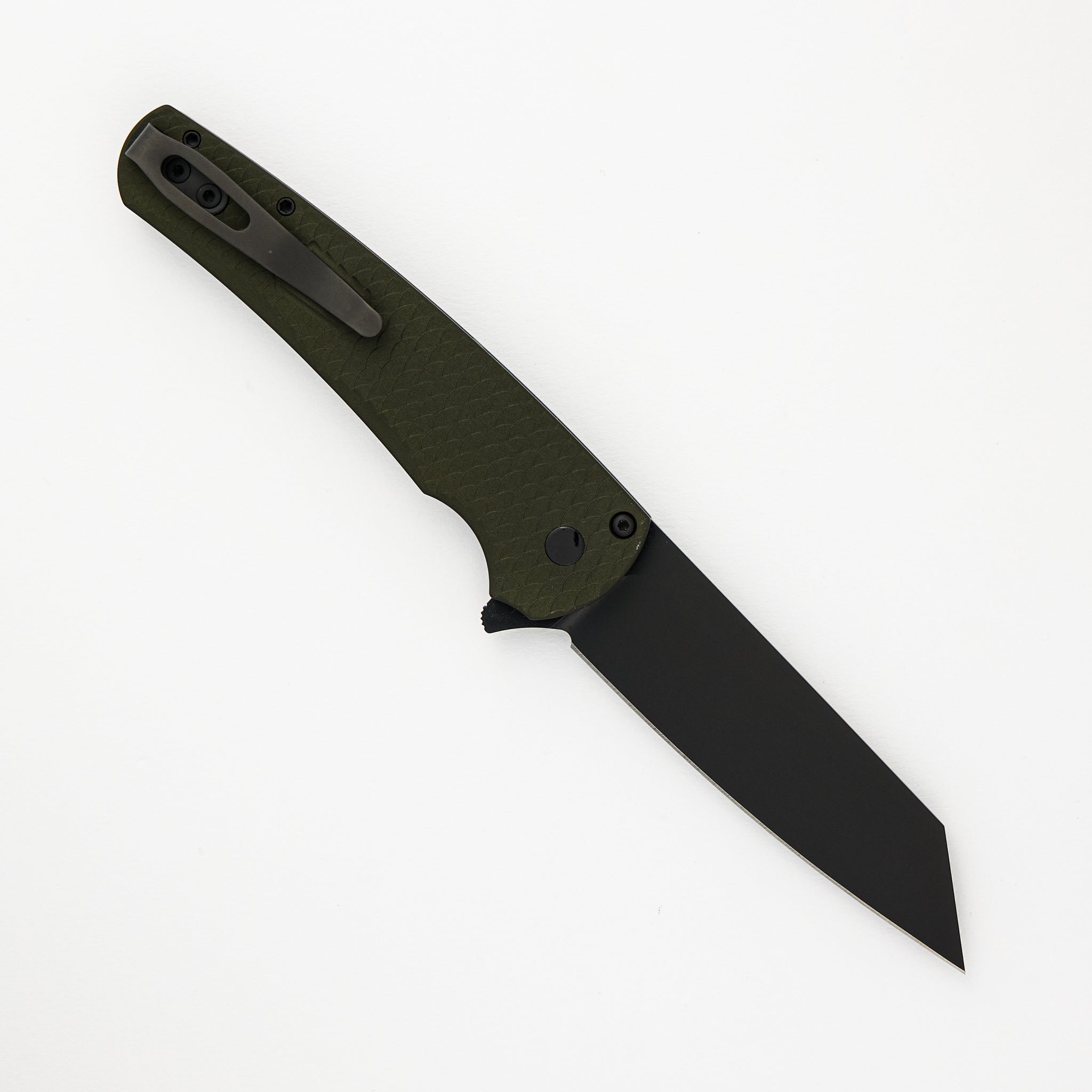 Pro-Tech Knives Malibu Flipper - Green Handle With "Dragon Scale" Texture - Black DLC 20CV Reverse Tanto Blade 5236-Green