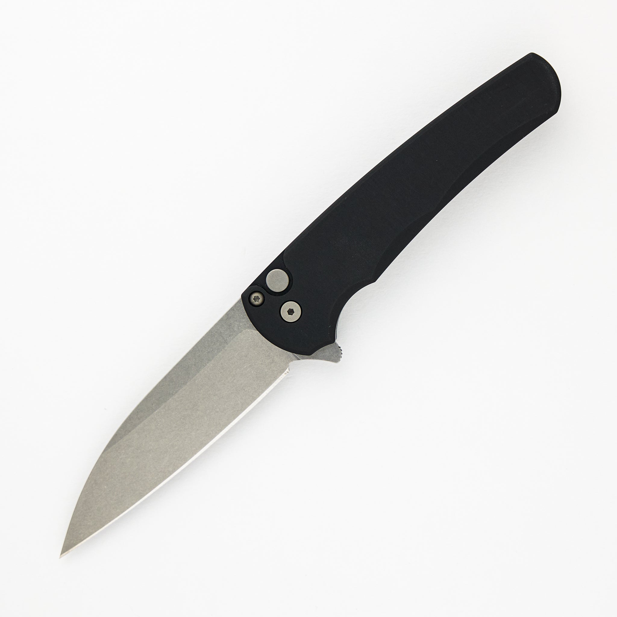 Pro-Tech Knives Malibu Flipper – Black Handle – Stonewash MagnaCut Wharncliffe Blade