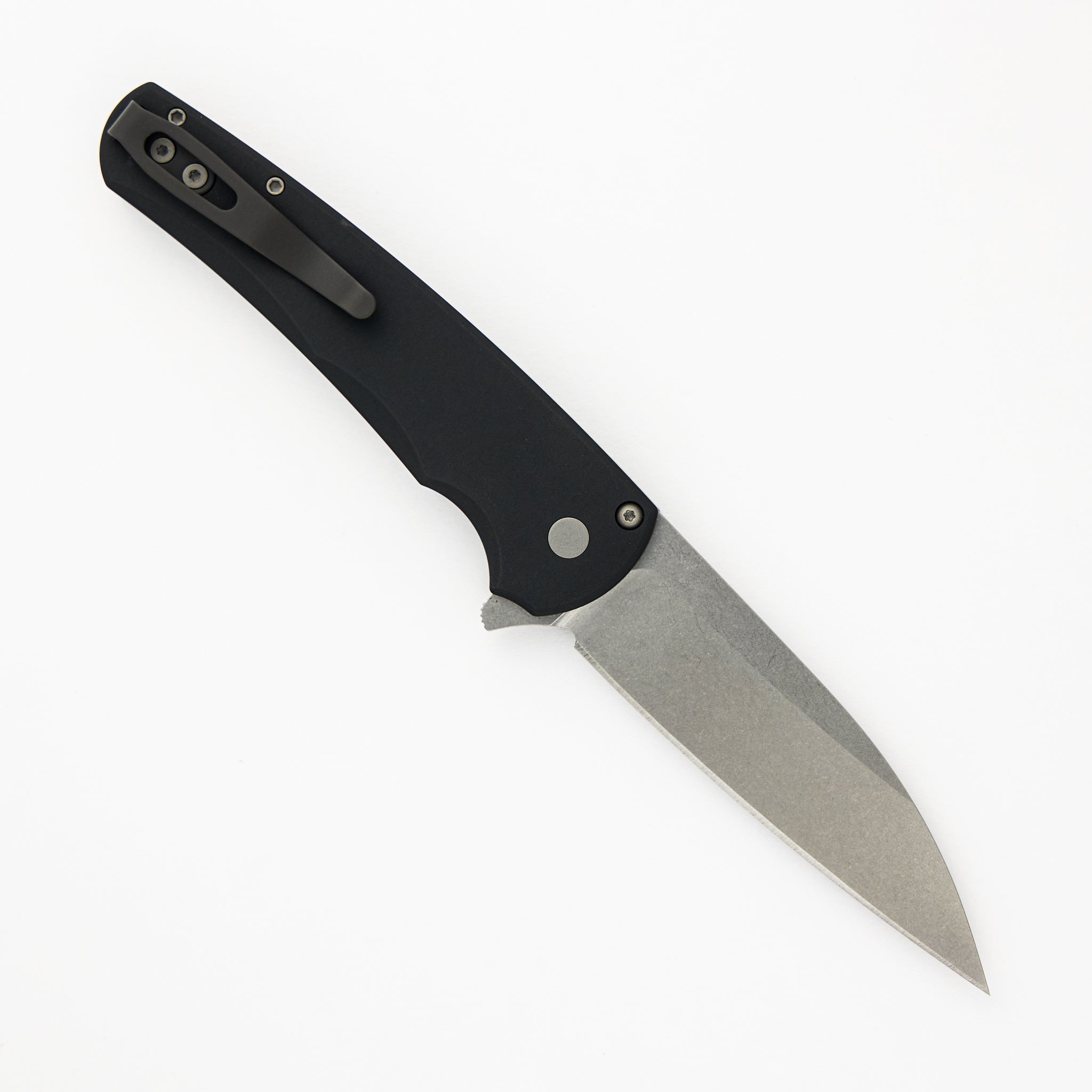 Pro-Tech Knives Malibu Flipper – Black Handle – Stonewash MagnaCut Wharncliffe Blade