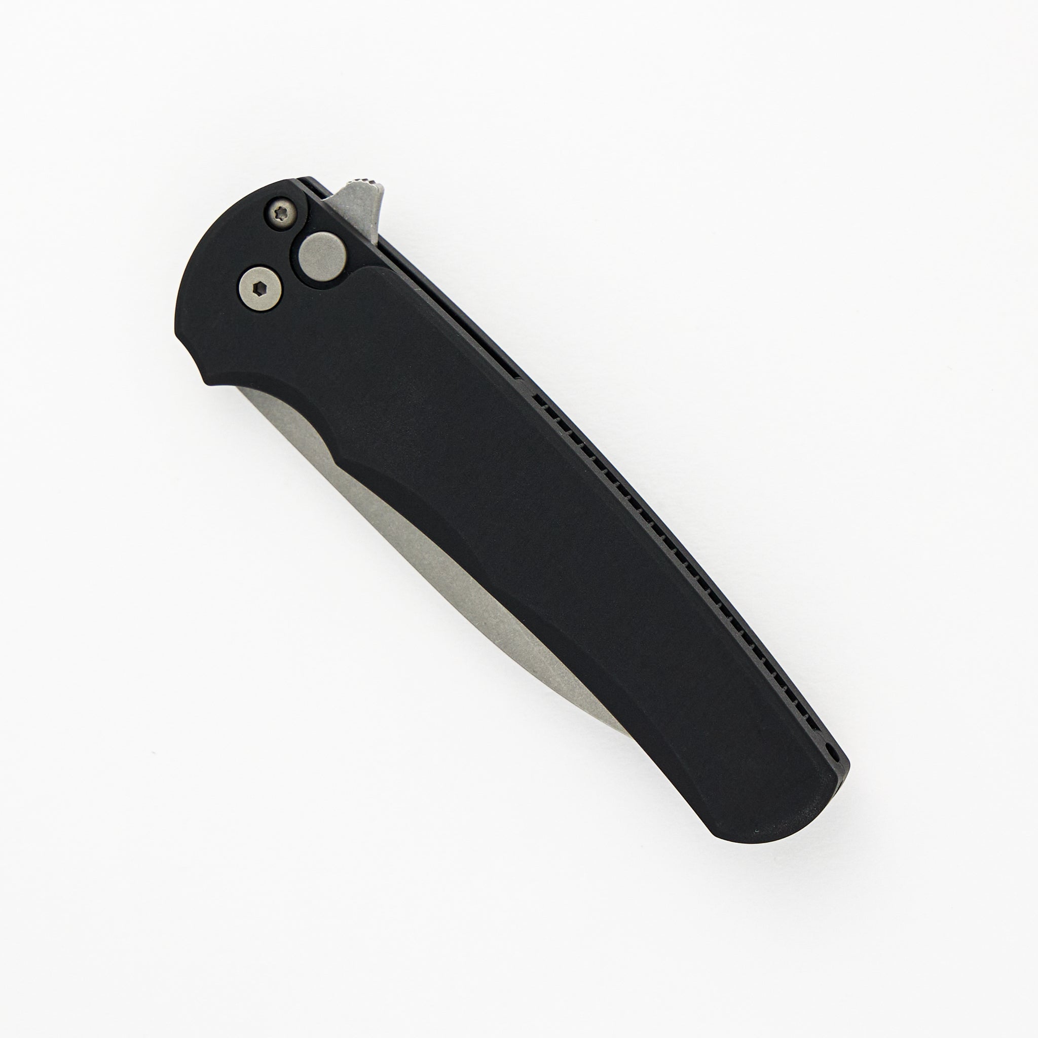 Pro-Tech Knives Malibu Flipper – Black Handle – Stonewash MagnaCut Wharncliffe Blade