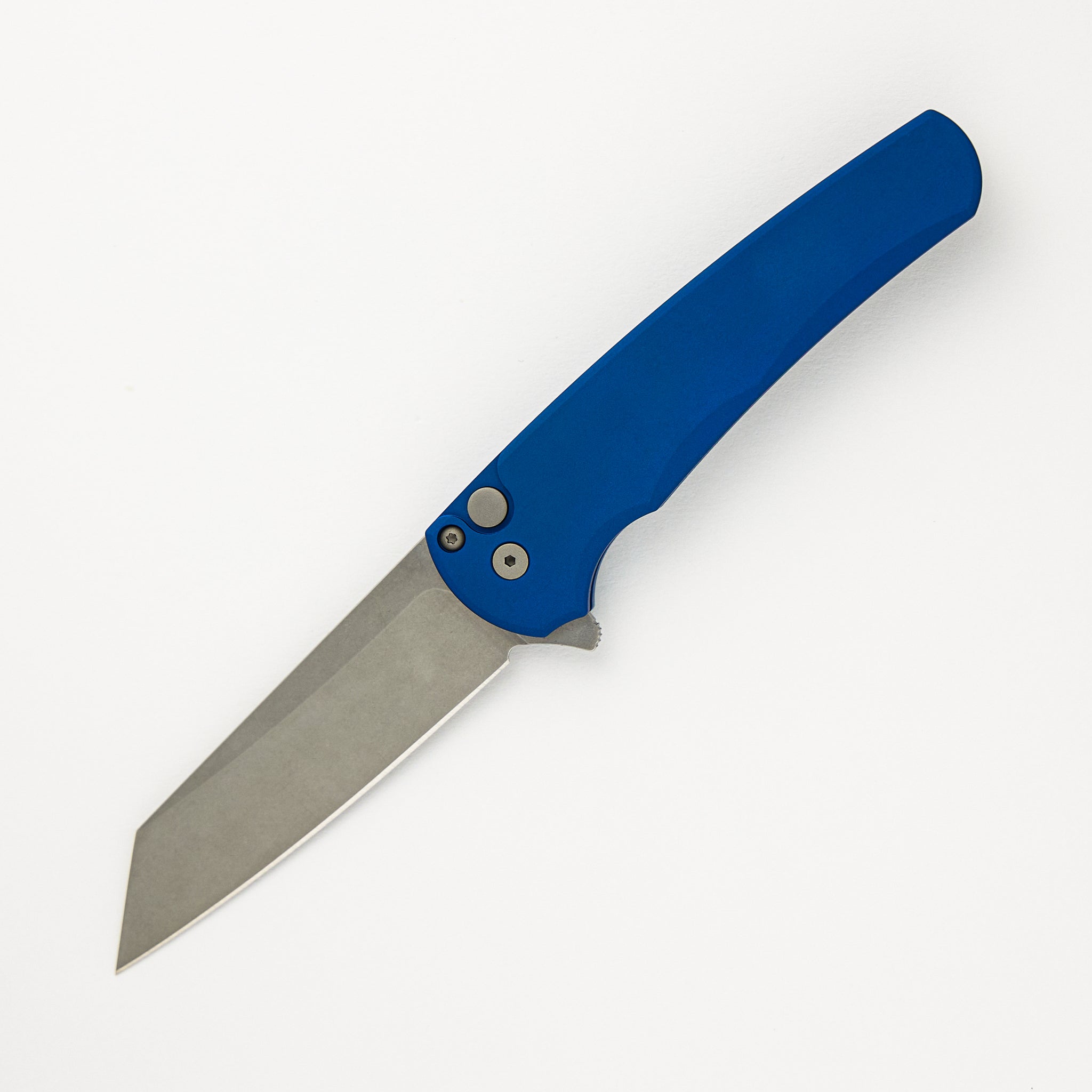 Pro-Tech Knives Malibu Flipper - Blue Aluminum Handle - Stonewash Reverse Tanto MagnaCut Blade - 5401-BLUE