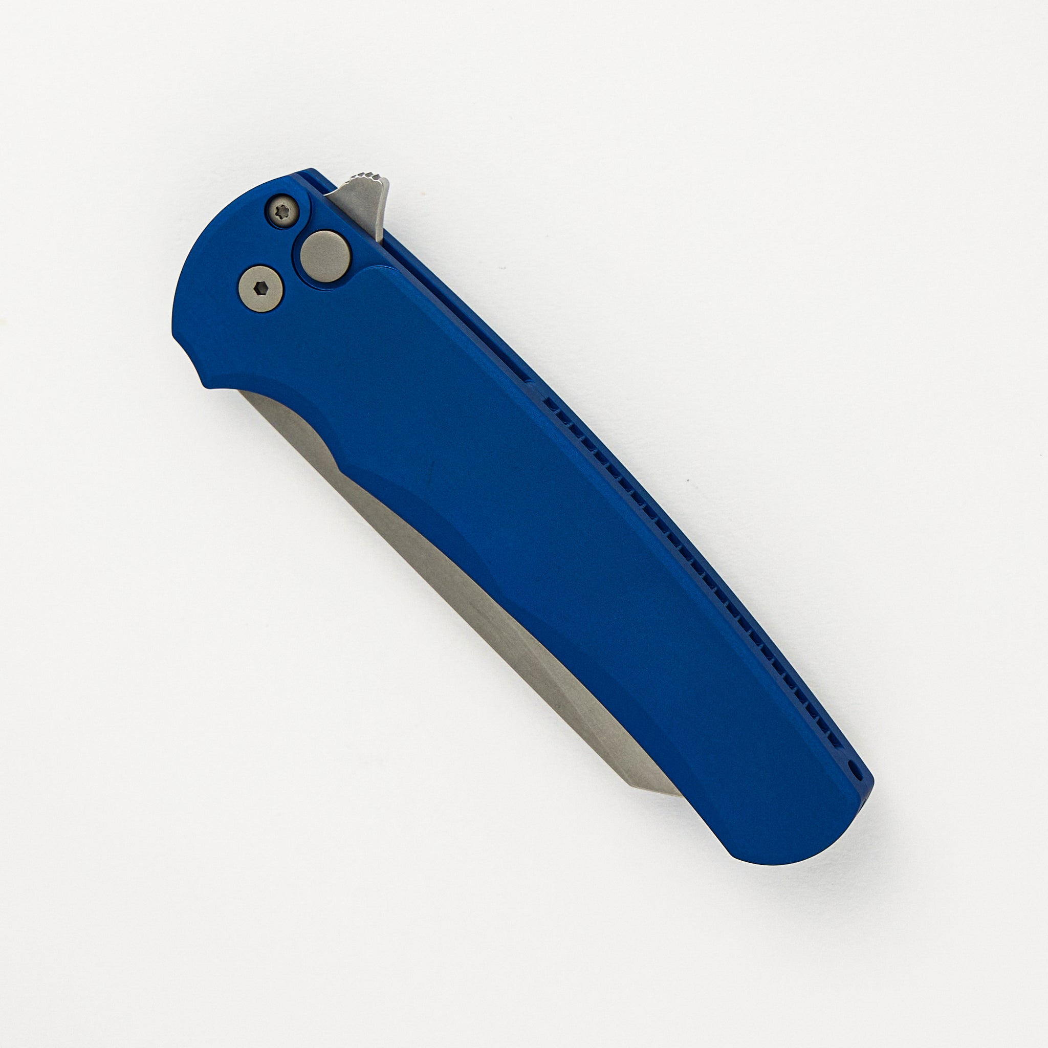 Pro-Tech Knives Malibu Flipper - Blue Aluminum Handle - Stonewash Reverse Tanto MagnaCut Blade - 5401-BLUE