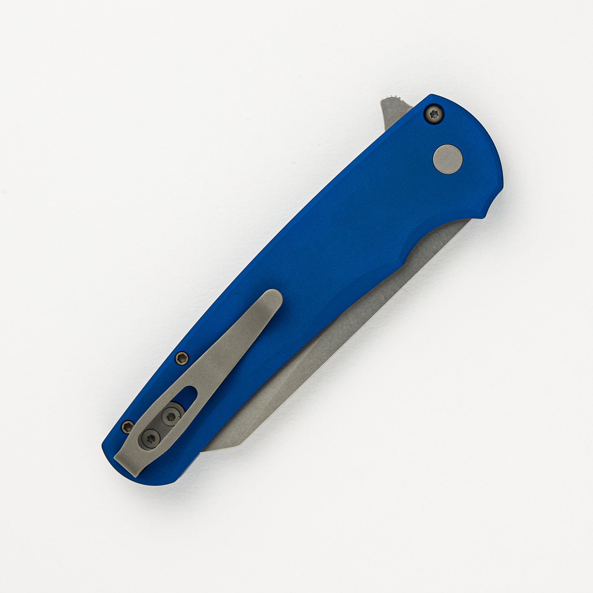 Pro-Tech Knives Malibu Flipper - Blue Aluminum Handle - Stonewash Reverse Tanto MagnaCut Blade - 5401-BLUE