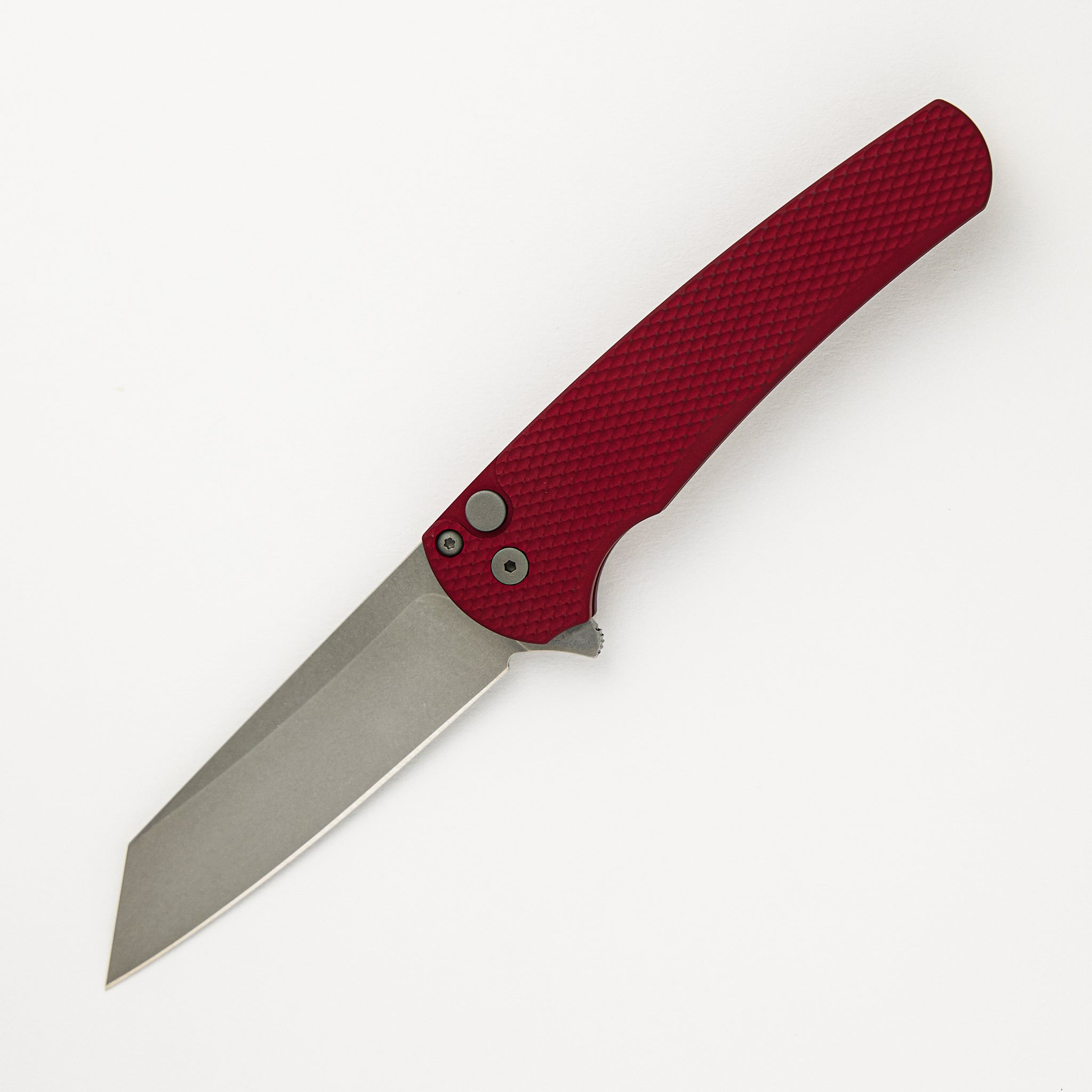 Pro-Tech Knives Malibu Flipper - Red Textured Handle - Stonewash Reverse Tanto MagnaCut Blade - 5405-RED