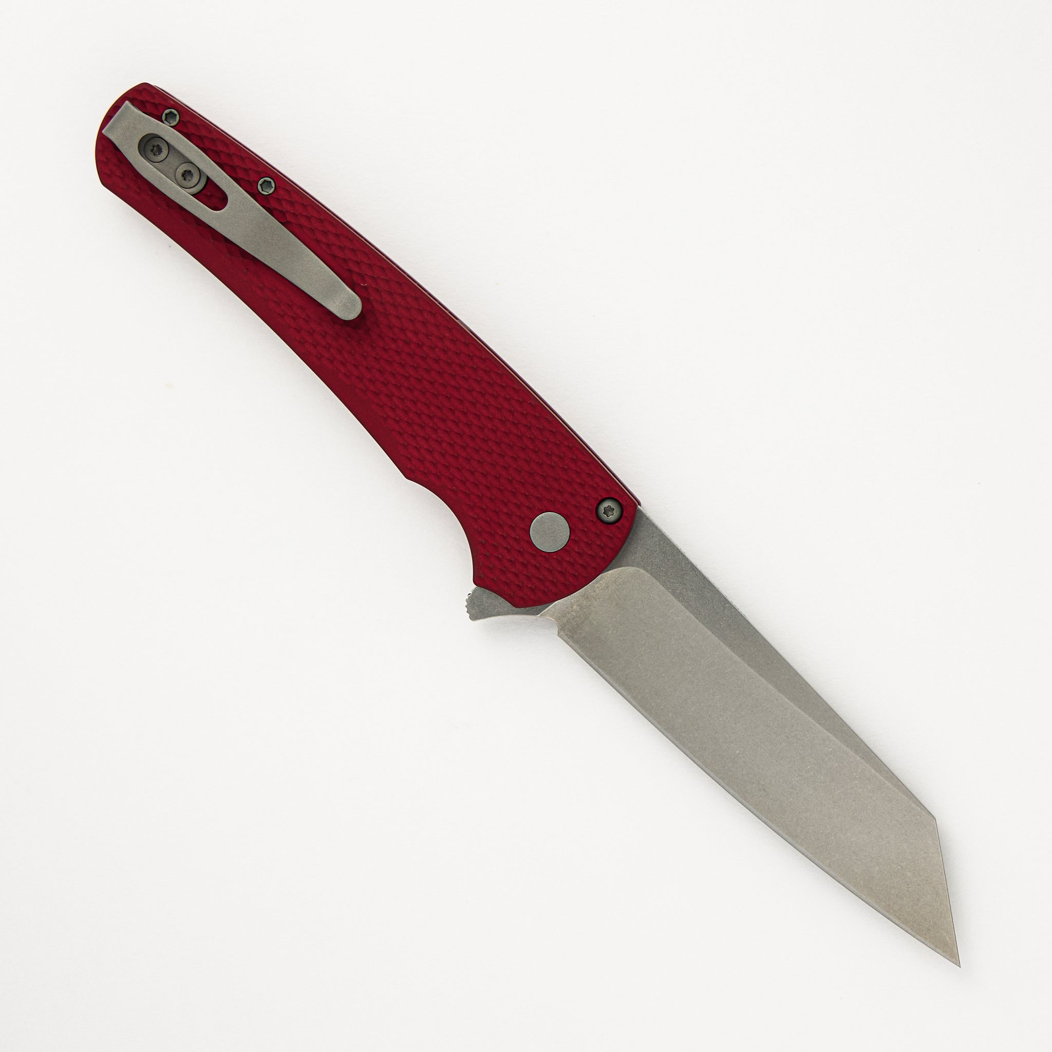 Pro-Tech Knives Malibu Flipper - Red Textured Handle - Stonewash Reverse Tanto MagnaCut Blade - 5405-RED