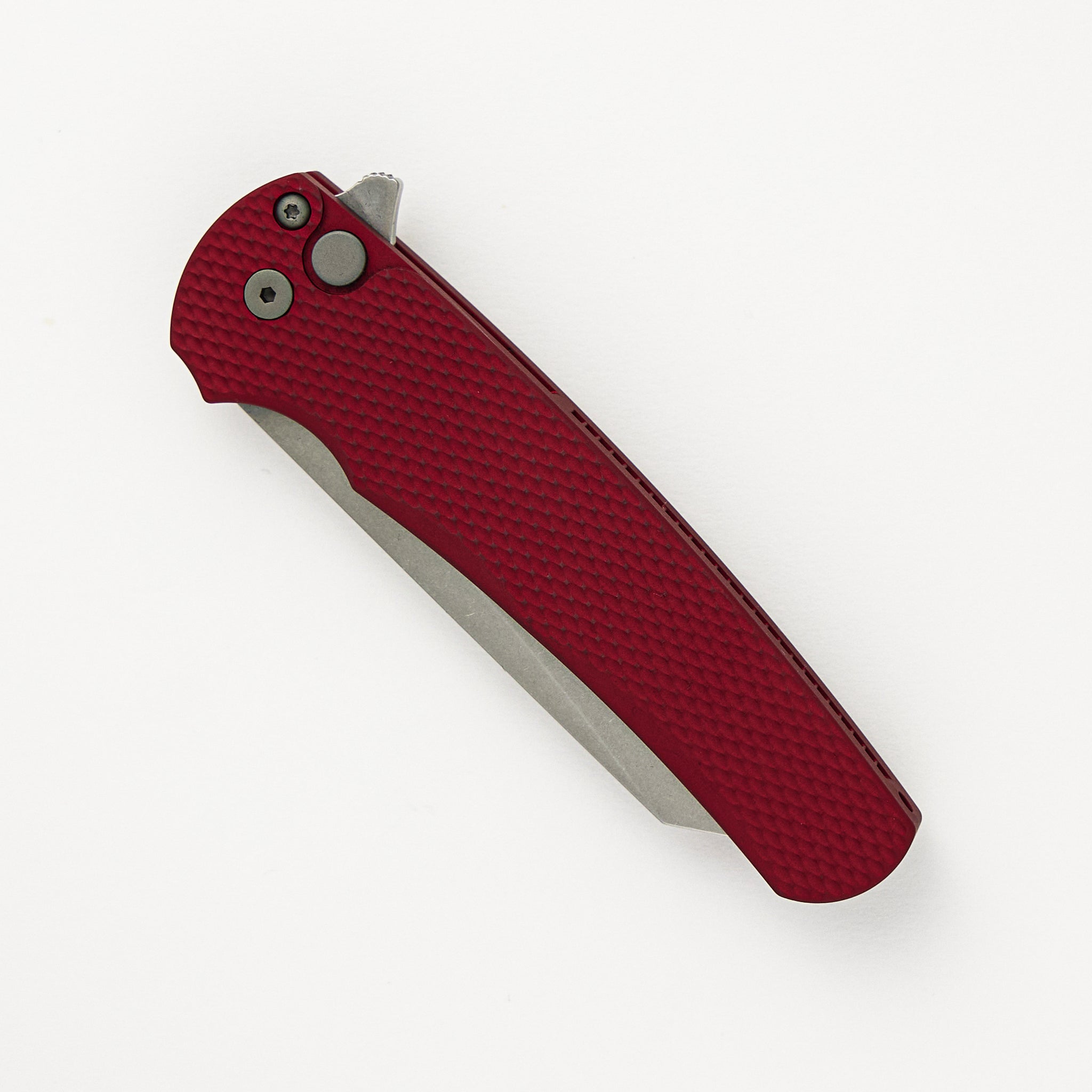 Pro-Tech Knives Malibu Flipper - Red Textured Handle - Stonewash Reverse Tanto MagnaCut Blade - 5405-RED