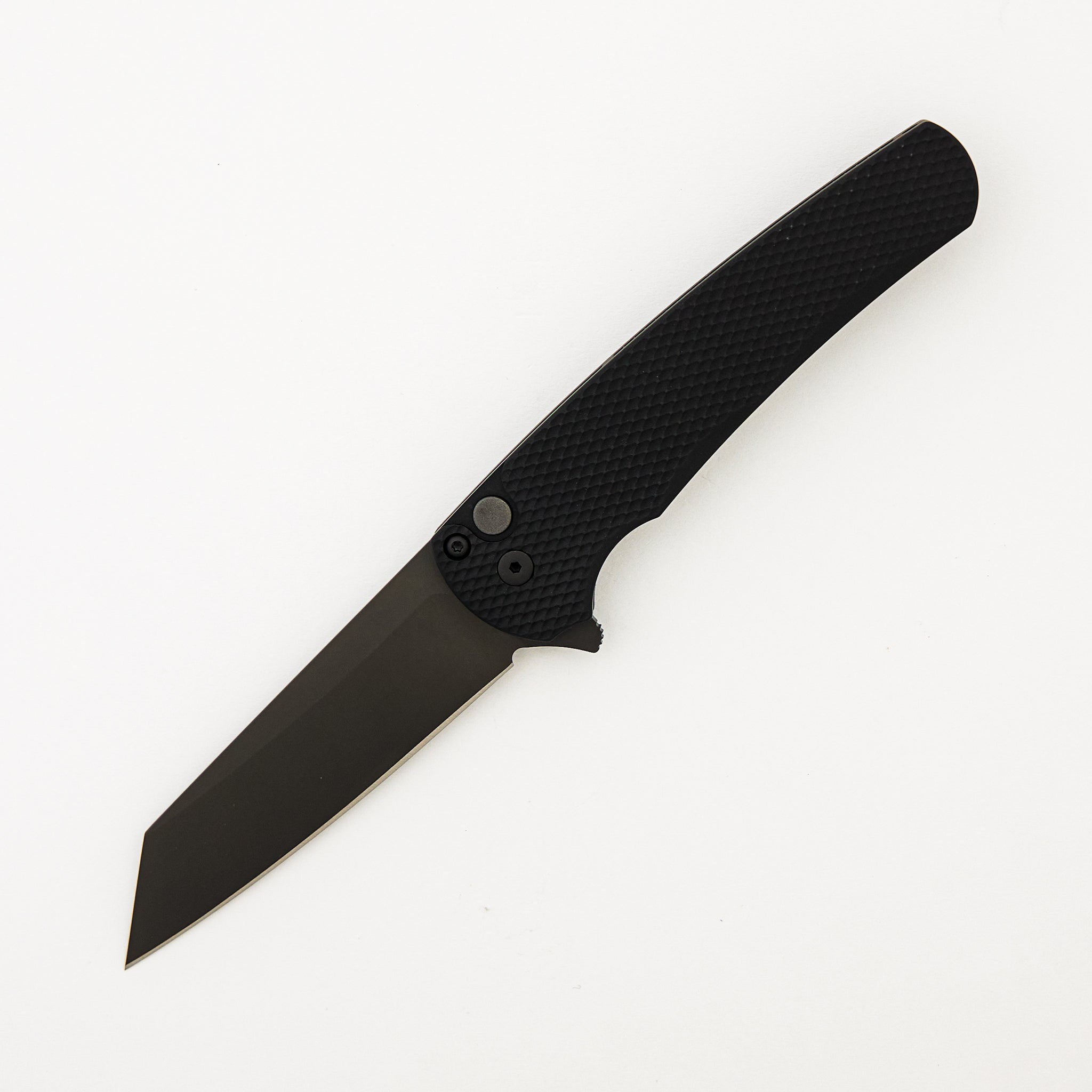 Malibu Flipper - Black Textured Aluminum Handle - DLC Black Reverse Tanto MagnaCut Blade