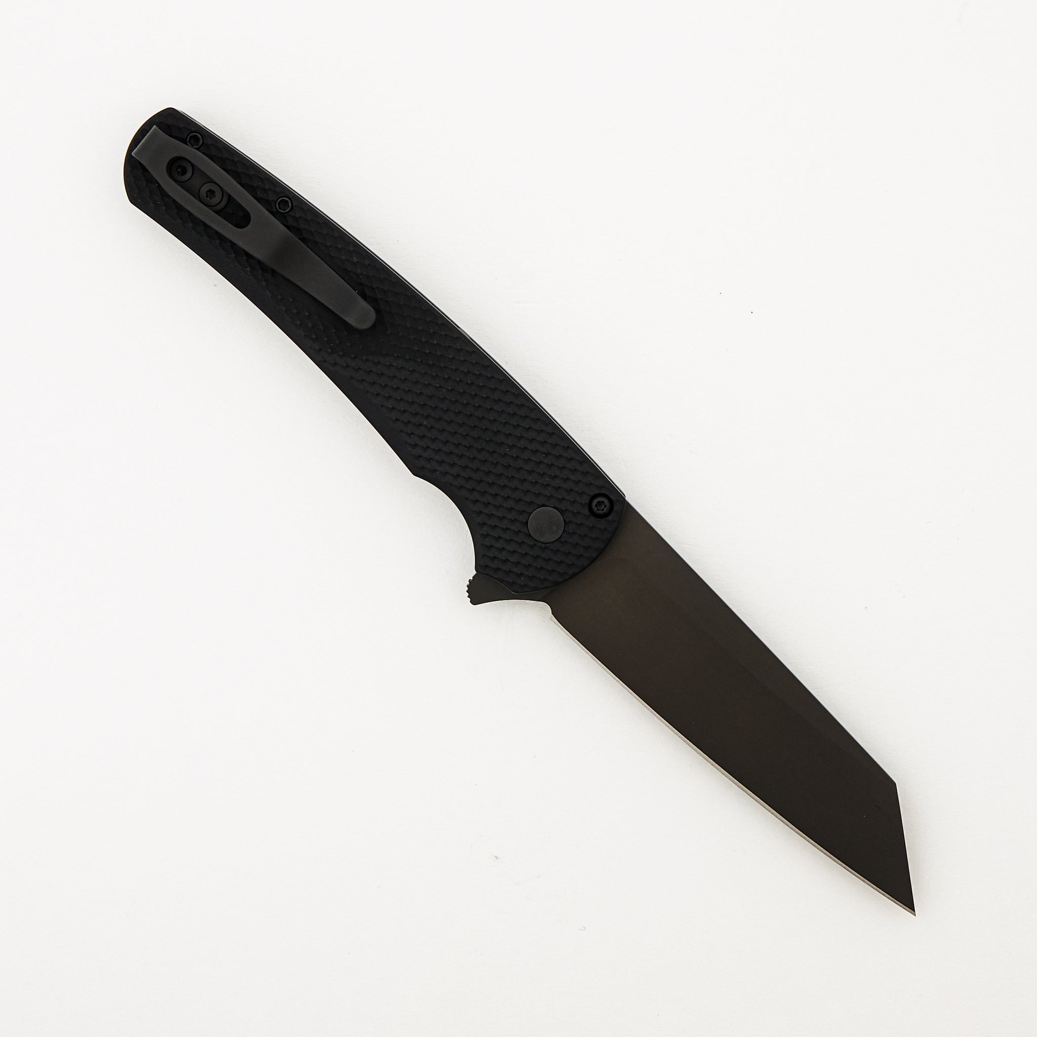 Malibu Flipper - Black Textured Aluminum Handle - DLC Black Reverse Tanto MagnaCut Blade