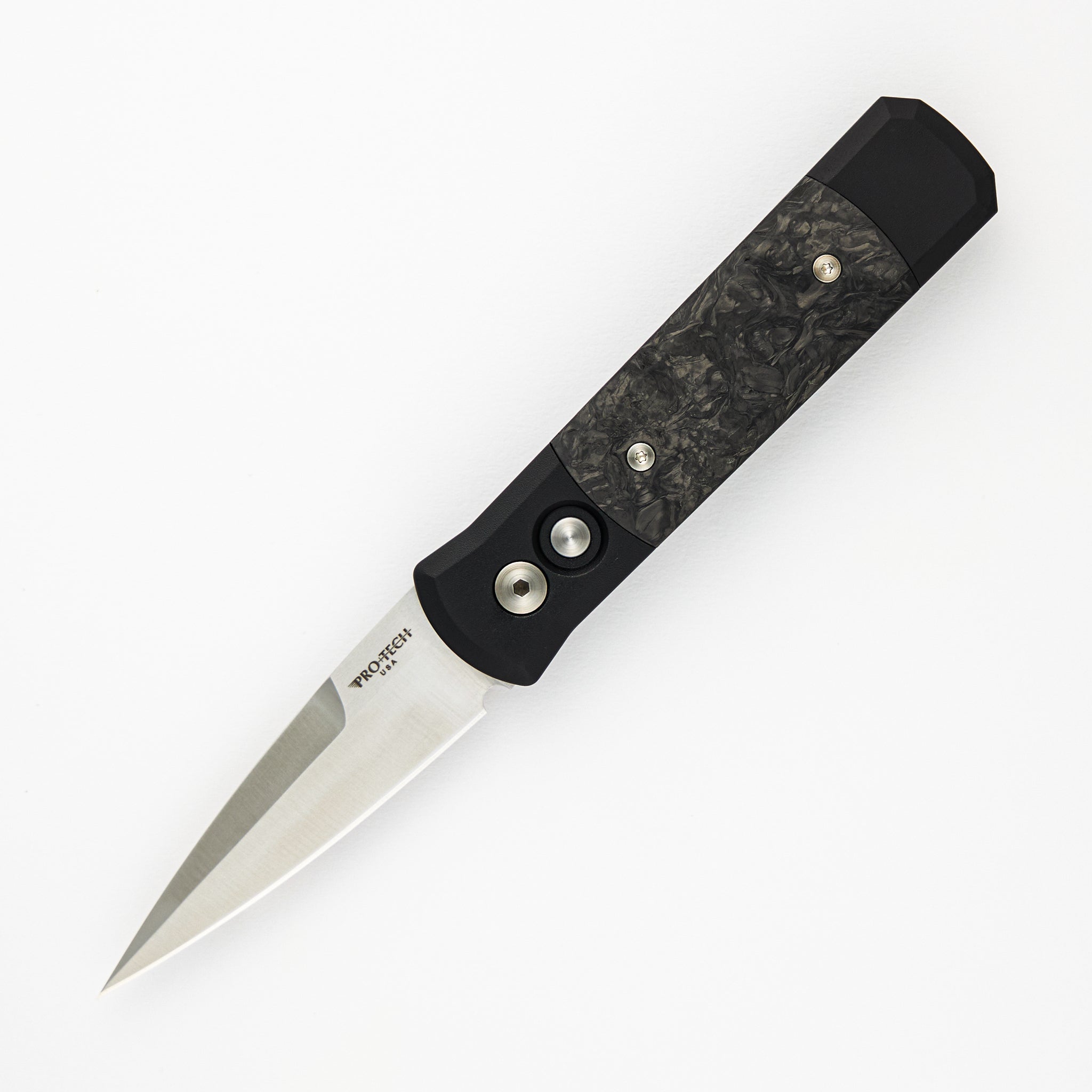 Pro-Tech Knives Godson – Black Handle - Dark Matter Carbon Fiber Inlays – Satin 154CM Blade – 704-DM