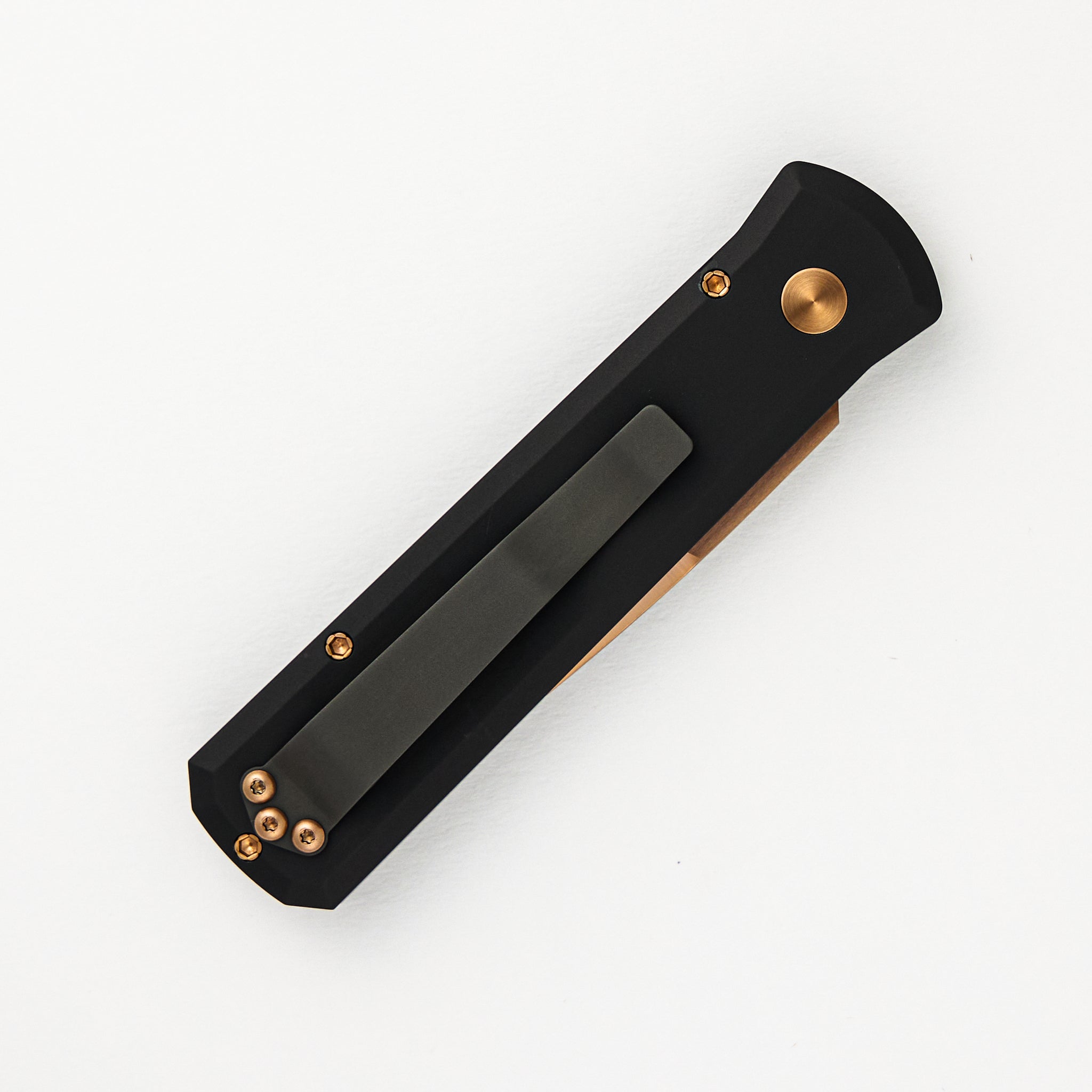 Pro-Tech Knives Godson – Solid Black Handle – Rose Gold 154CM Blade 721-RG