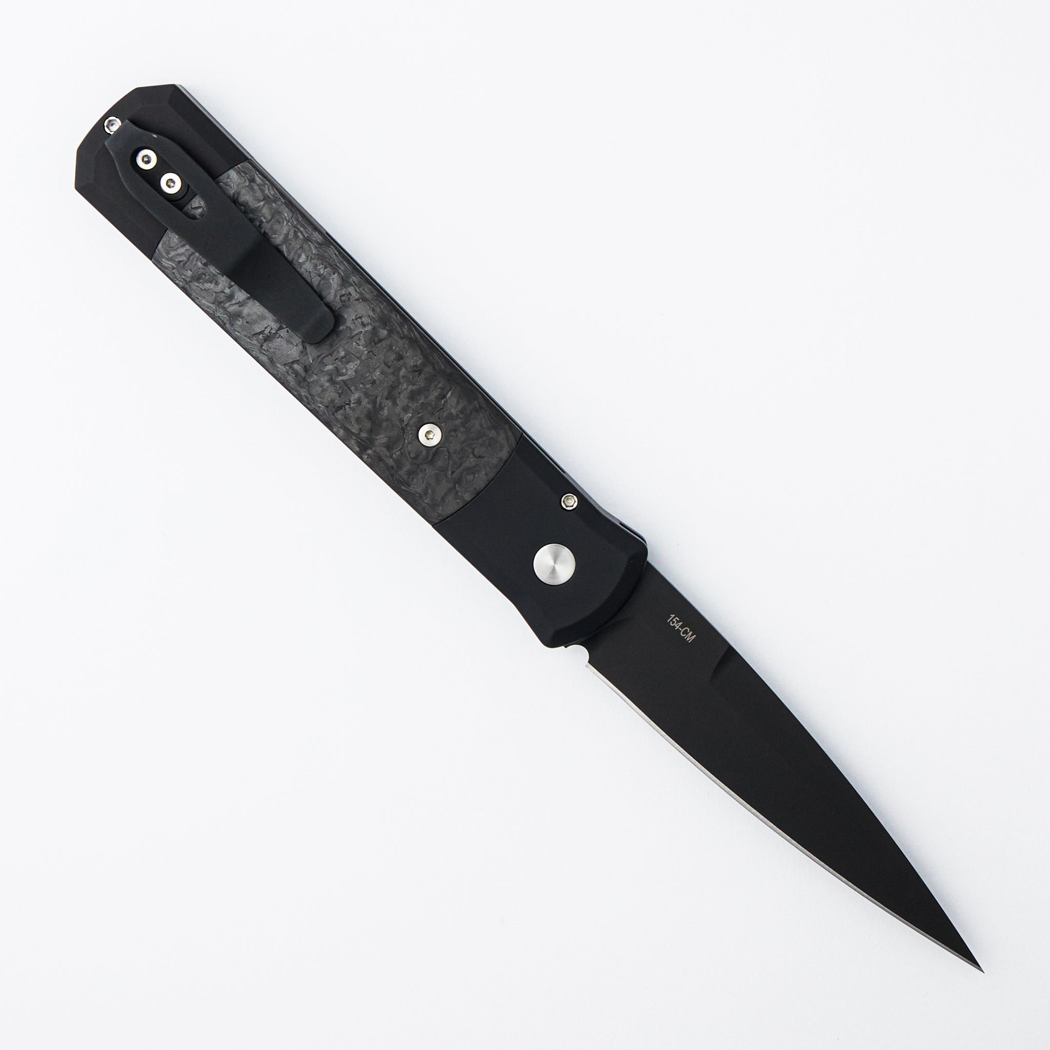 Godfather - 905-LTD TC Black - Black Aluminum Handle - Black TechnoCarbo Inlay - DLC Black 154-CM Blade - Black Lip Pearl Button