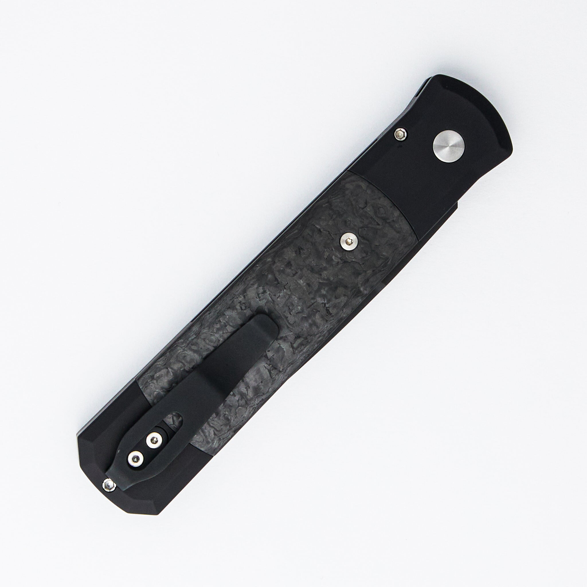 Godfather - 905-LTD TC Black - Black Aluminum Handle - Black TechnoCarbo Inlay - DLC Black 154-CM Blade - Black Lip Pearl Button