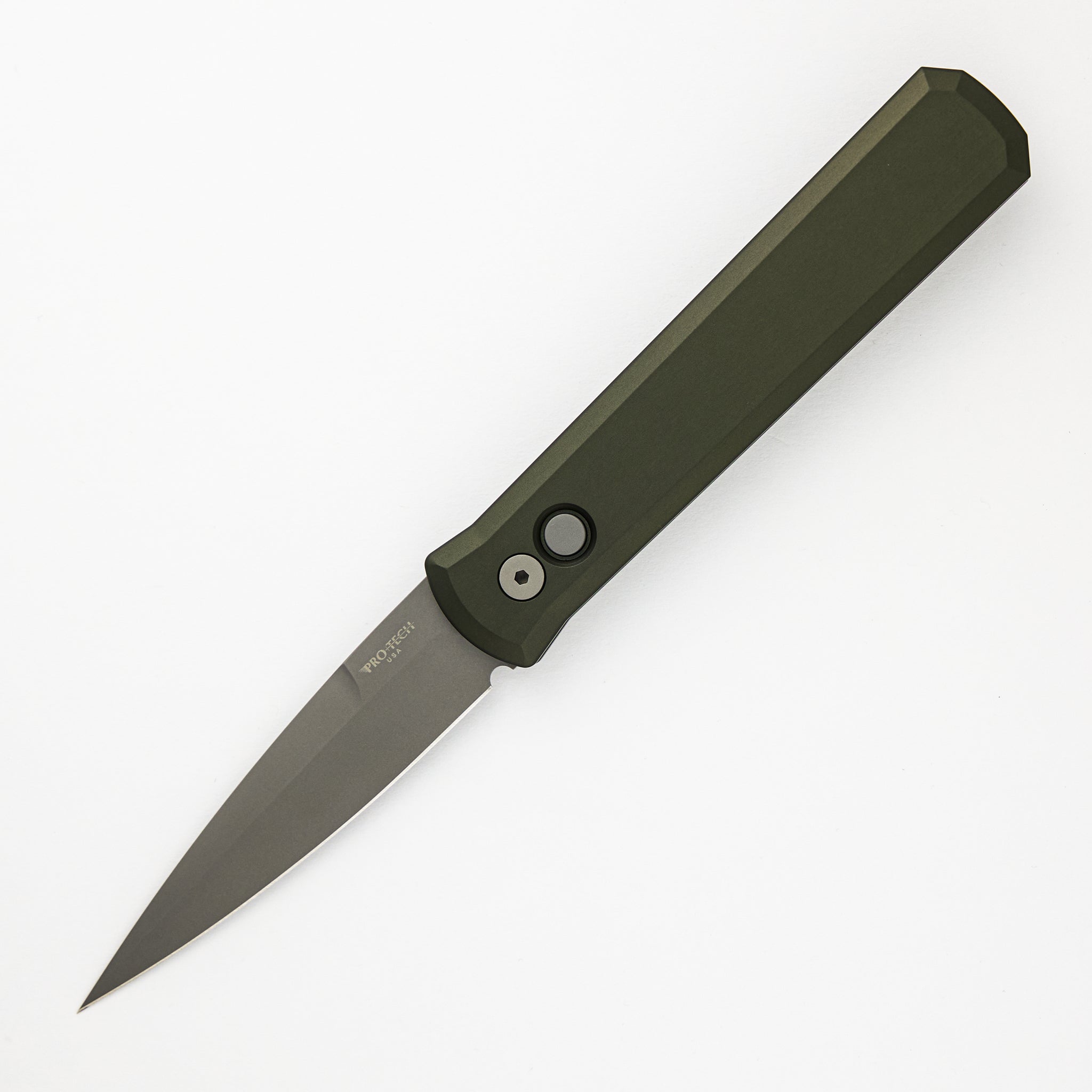 Pro-Tech Knives GODFATHER – Solid Green Handle – Blasted 154CM Plain Edge Blade 920-Green