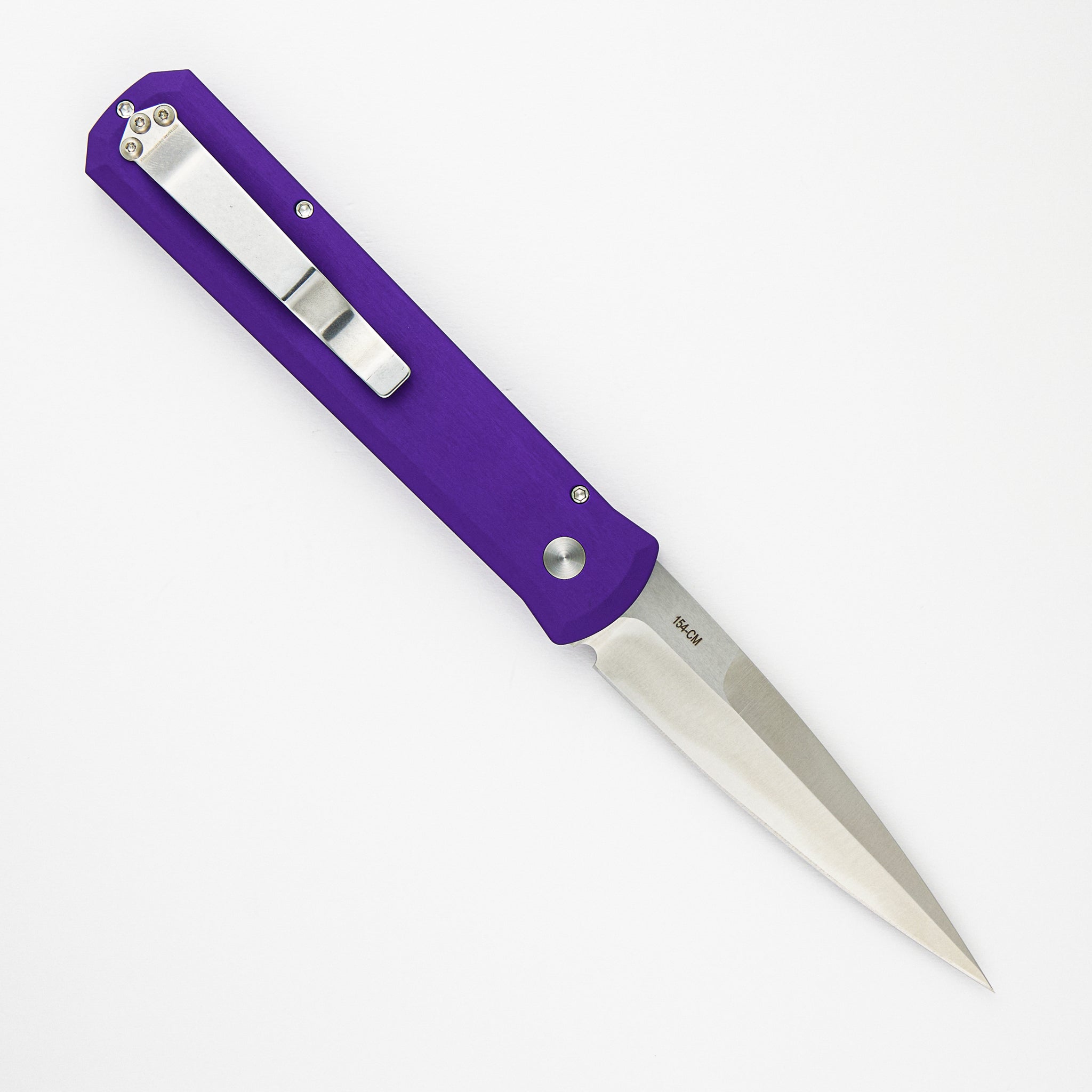 Pro-Tech Knives GODFATHER – Solid Purple Handle – Satin 154CM Plain Edge Blade 921-PURP