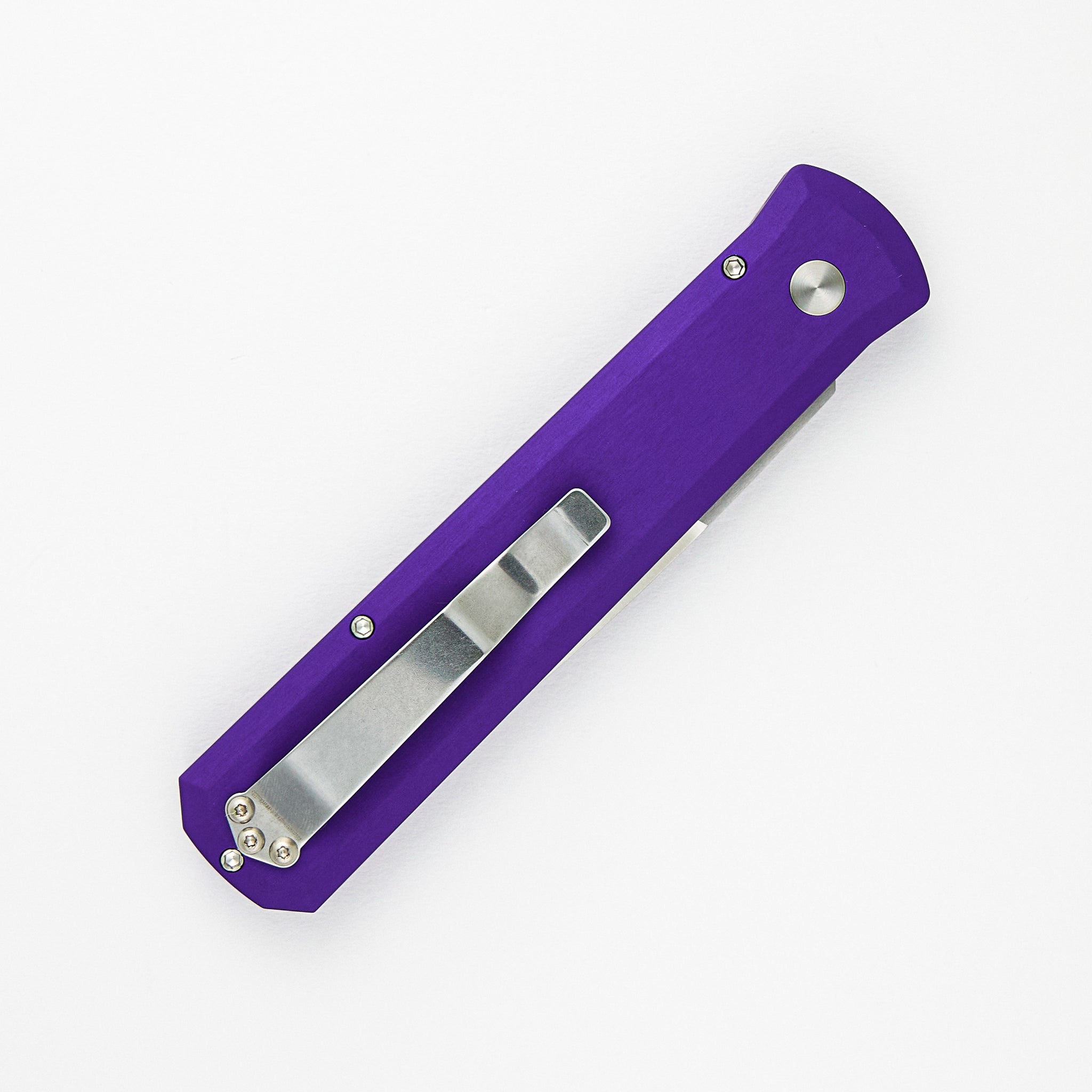 Pro-Tech Knives GODFATHER – Solid Purple Handle – Satin 154CM Plain Edge Blade 921-PURP