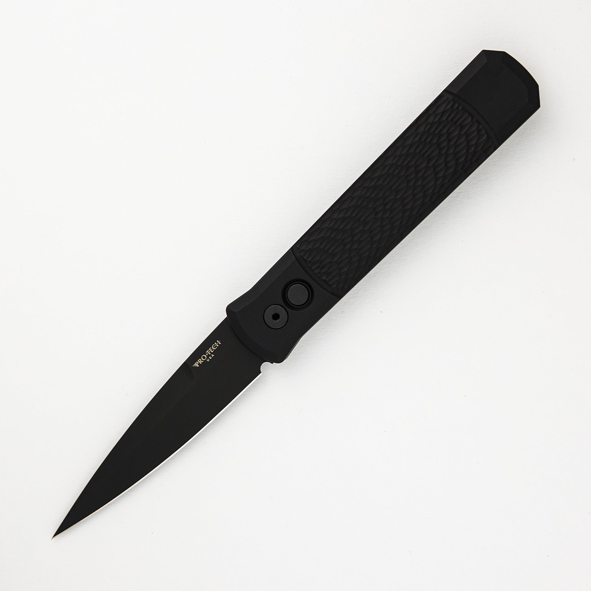 Pro-Tech Knives GODFATHER – Jigged Black Handle – Black DLC 154CM Plain Edge Blade 926-SWAT