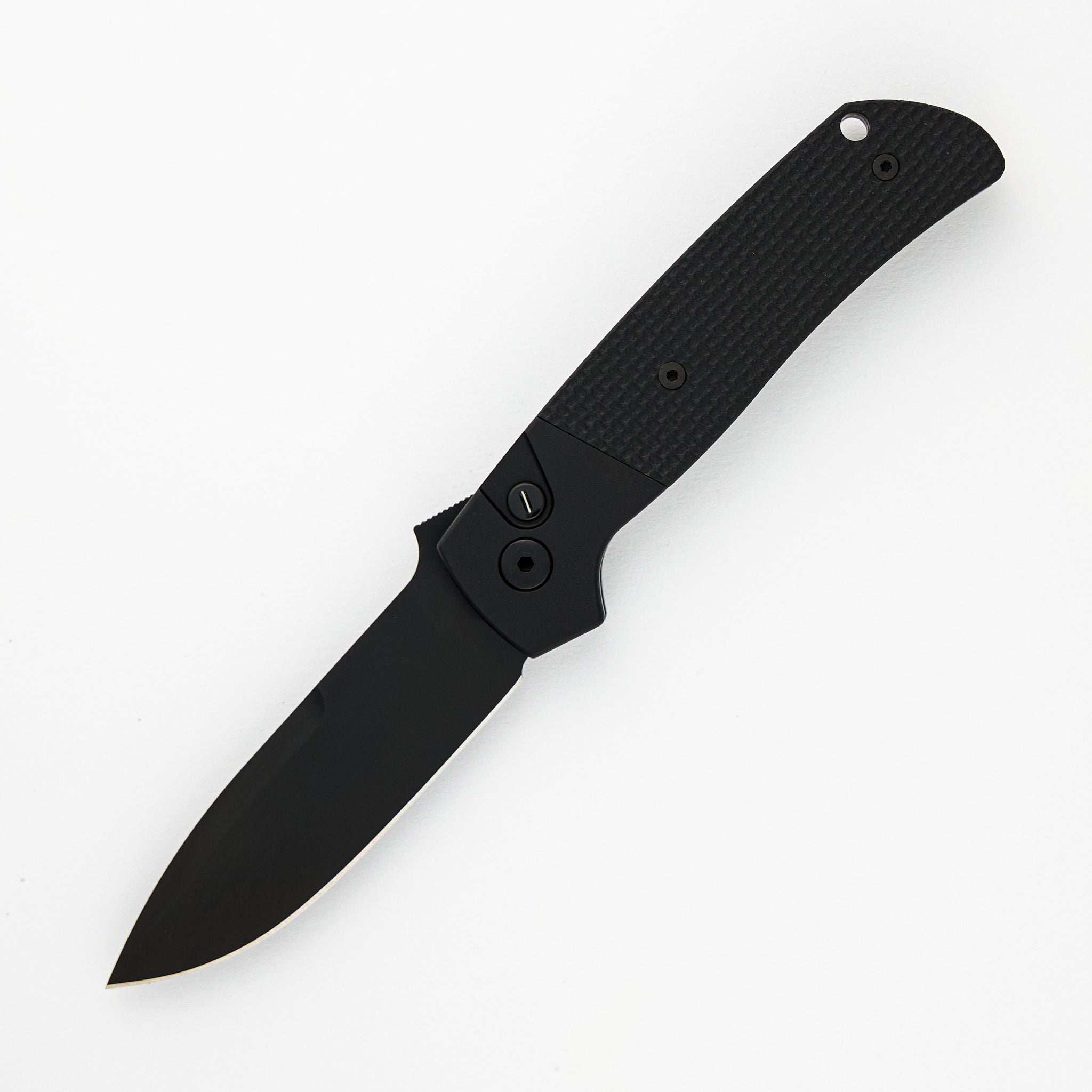 Pro-Tech Knives Terzuola ATCF Auto – Black Handle – Textured Black G10 Inalys – Tritium Button – DLC Black MagnaCut Blade