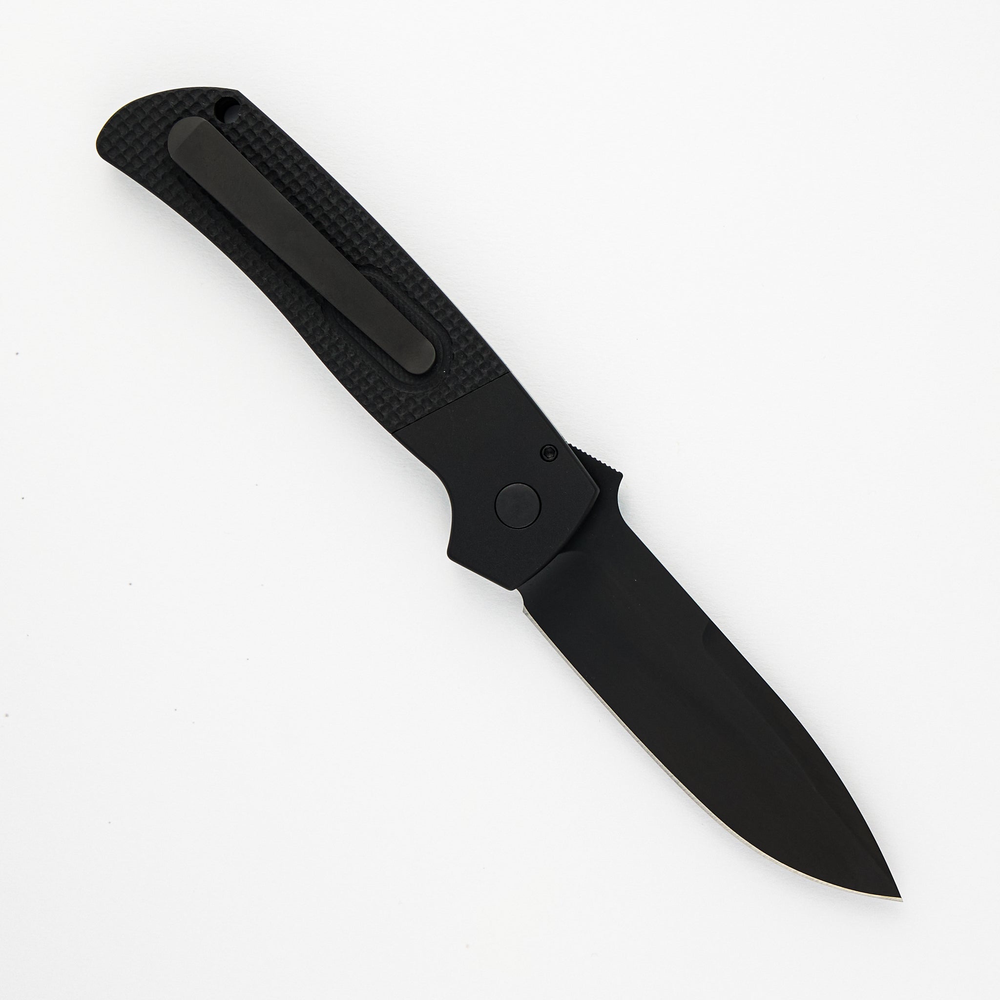 Pro-Tech Knives Terzuola ATCF Auto – Black Handle – Textured Black G10 Inalys – Tritium Button – DLC Black MagnaCut Blade