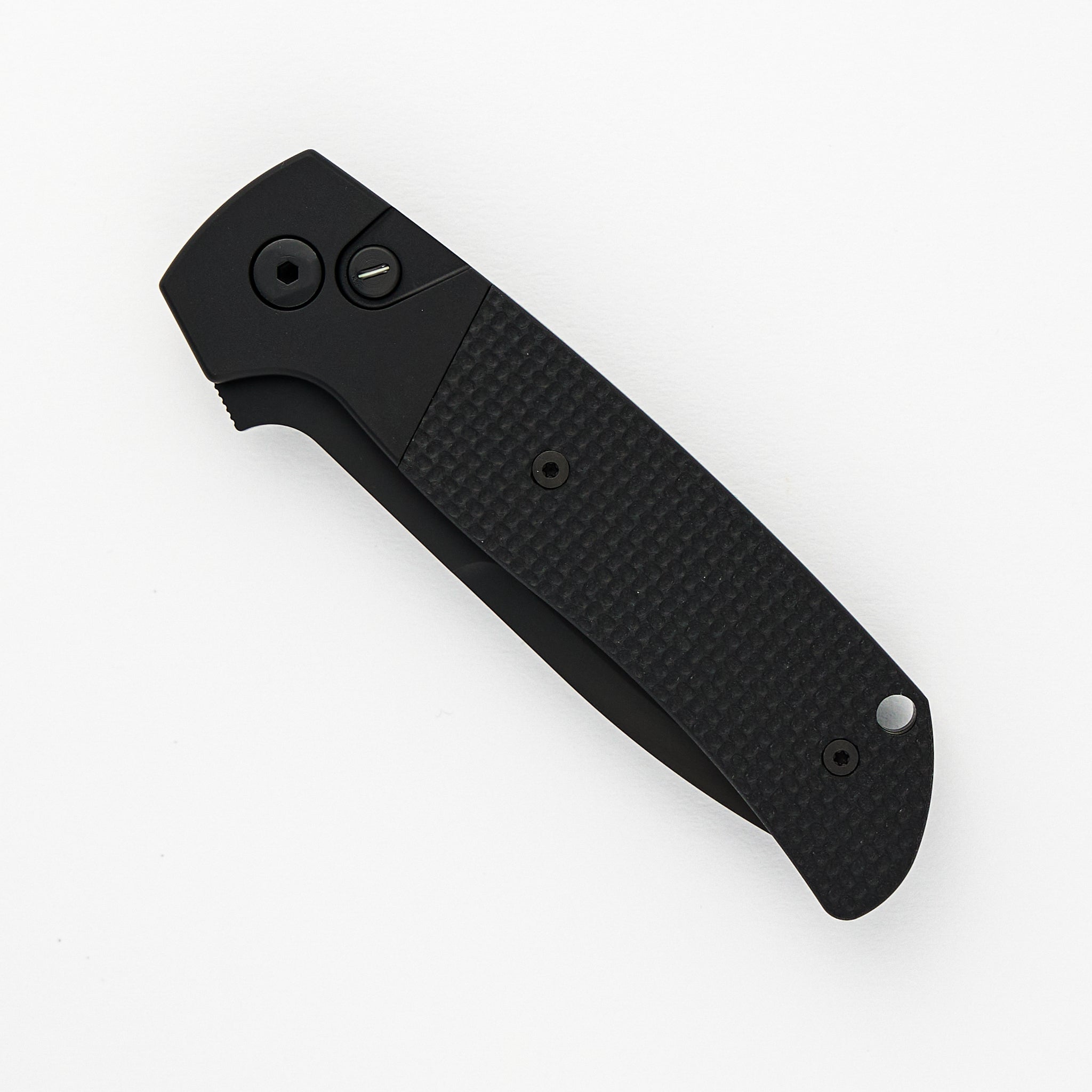 Pro-Tech Knives Terzuola ATCF Auto – Black Handle – Textured Black G10 Inalys – Tritium Button – DLC Black MagnaCut Blade