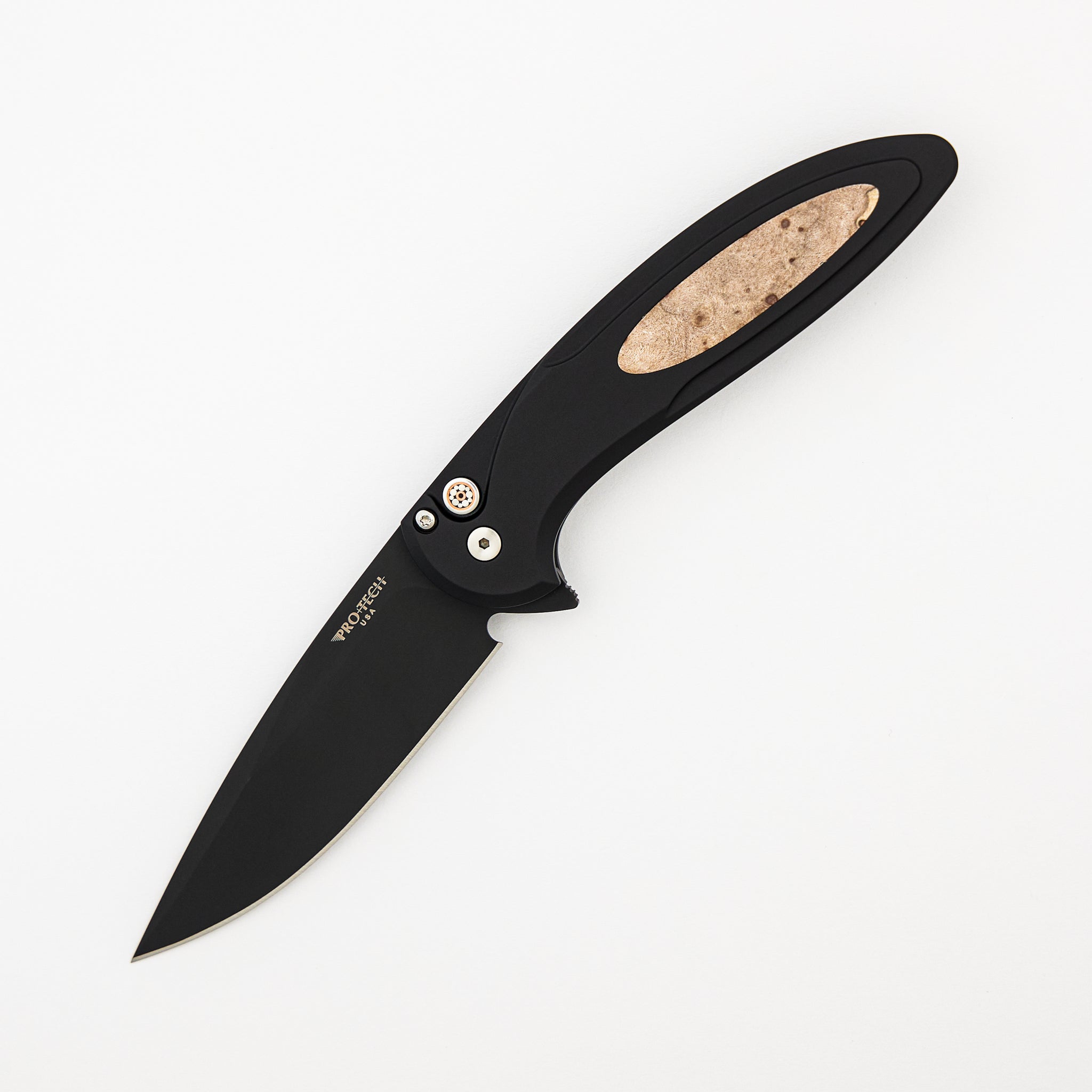 Cambria 2 - CF2103-LTD Maple - Black Aluminum Handle - Maple Burl Inlay - DLC Black MagnaCut blade