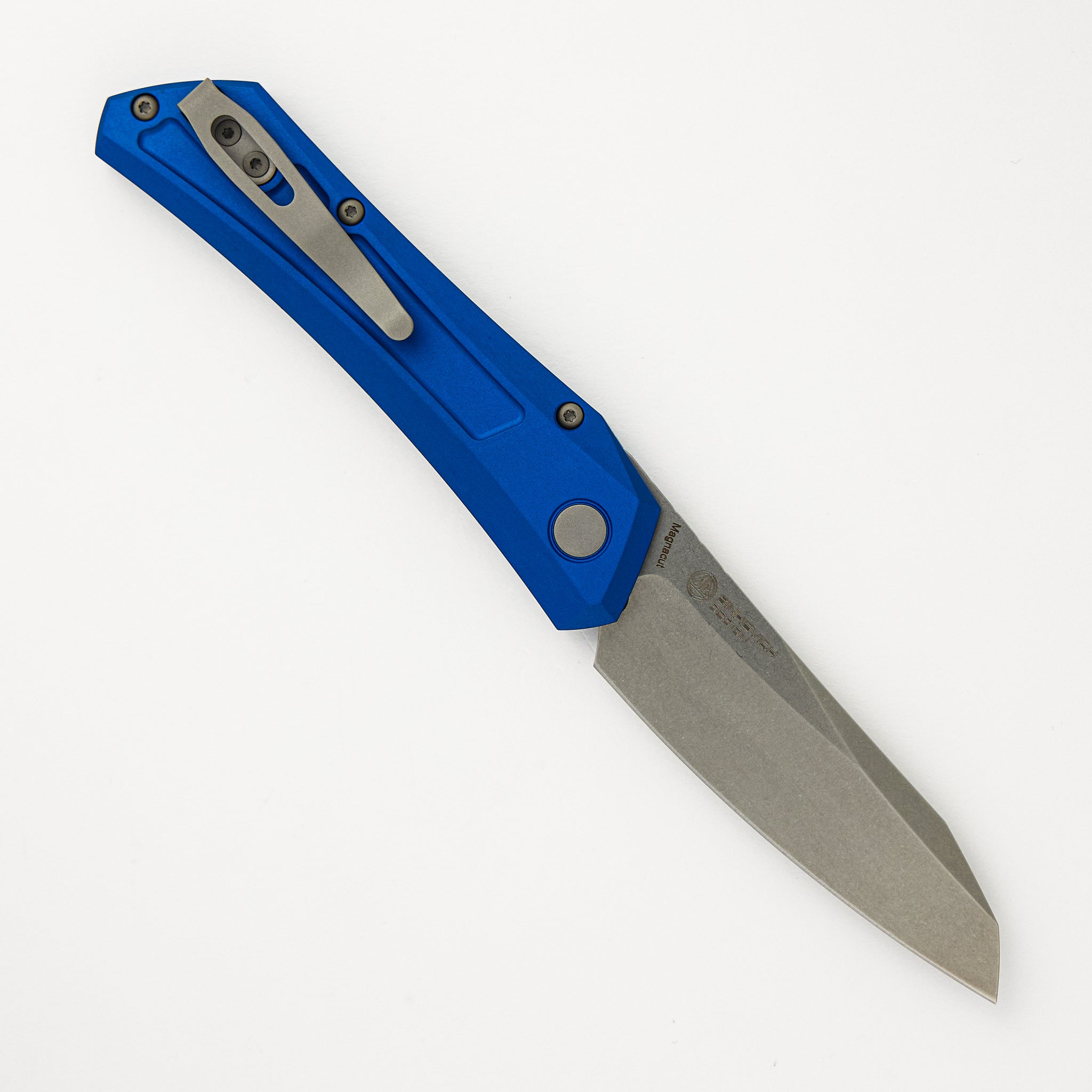 Oligarch - Blue Aluminum Handle - Stonwashed MagnaCut Blade DS101-BLUE (Sinkevich Design)