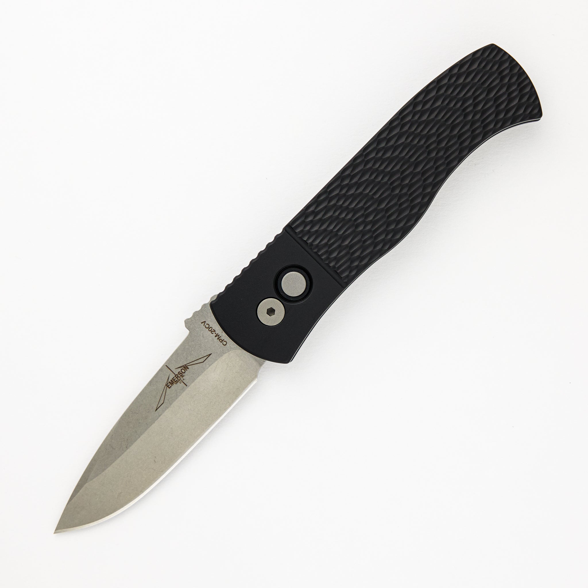 Pro-Tech Knives Emerson CQC7 Auto - Textured Black Handle - Stonewashed 20CV Spear Point Blade E7A05-20CV