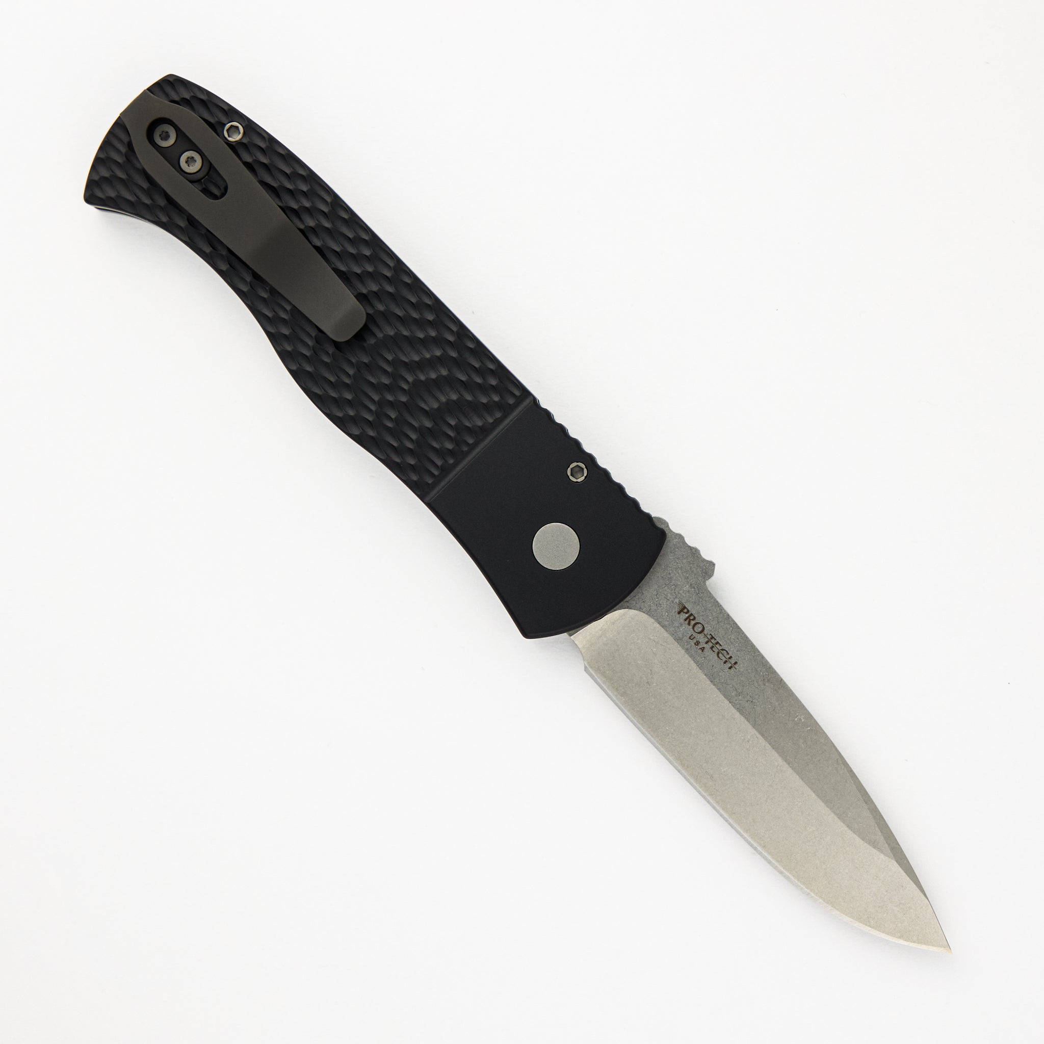 Pro-Tech Knives Emerson CQC7 Auto - Textured Black Handle - Stonewashed 20CV Spear Point Blade E7A05-20CV