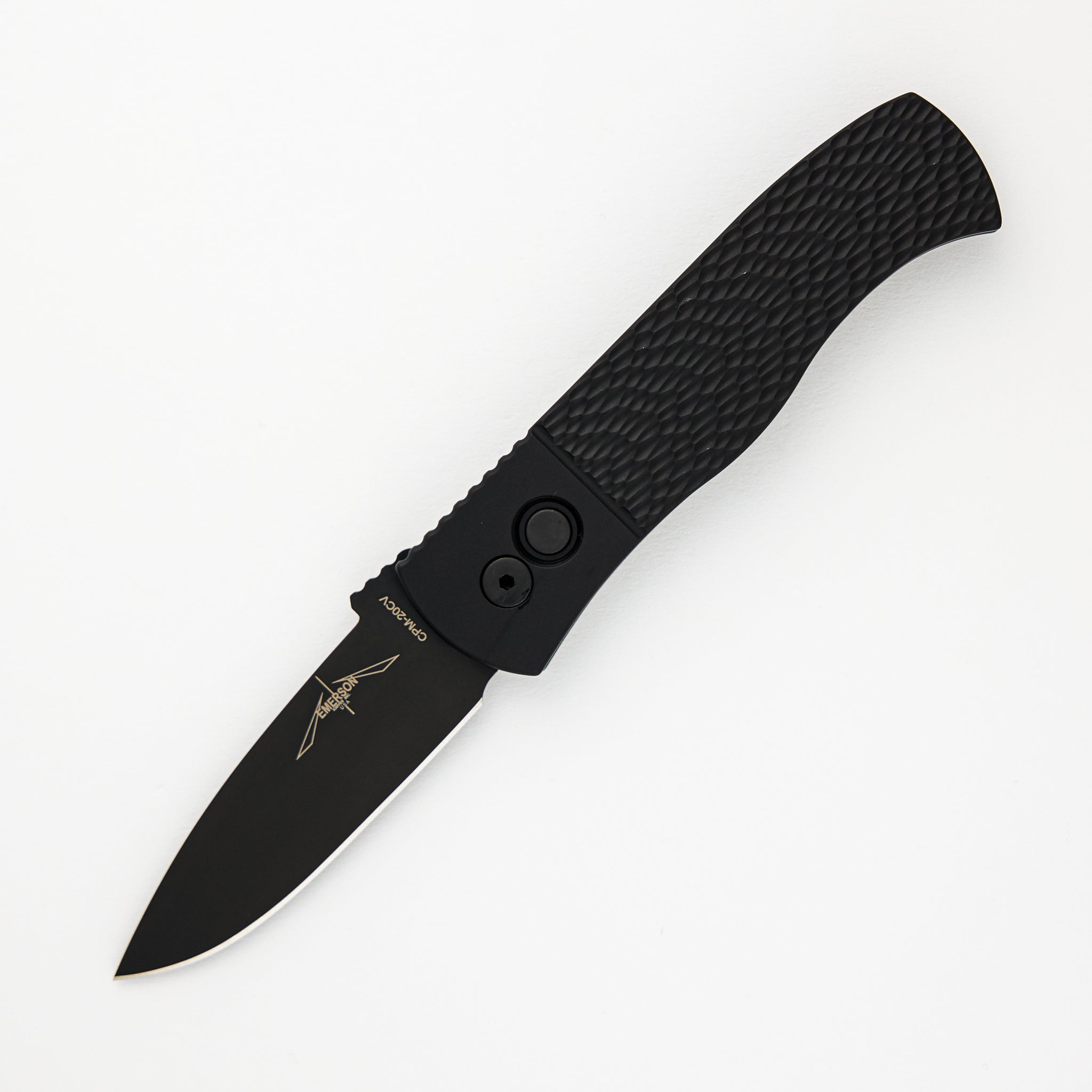 Pro-Tech Knives Emerson CQC7 Auto - Jigged Textured Black Handle - Black DLC 20CV Spear Point Blade E7A06-20CV