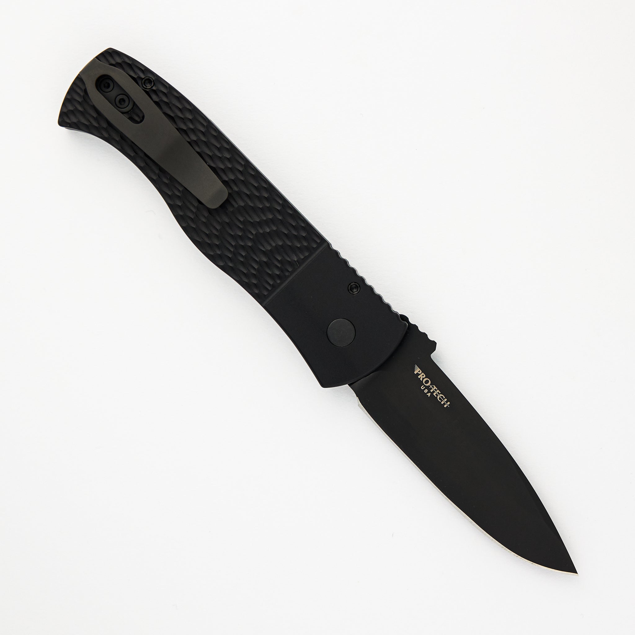 Pro-Tech Knives Emerson CQC7 Auto - Jigged Textured Black Handle - Black DLC 20CV Spear Point Blade E7A06-20CV